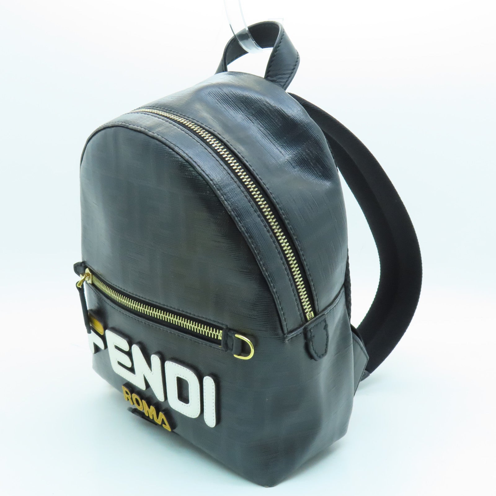 FENDI Coated Canvas Mini BackPack Gold Buckle Backpack Black