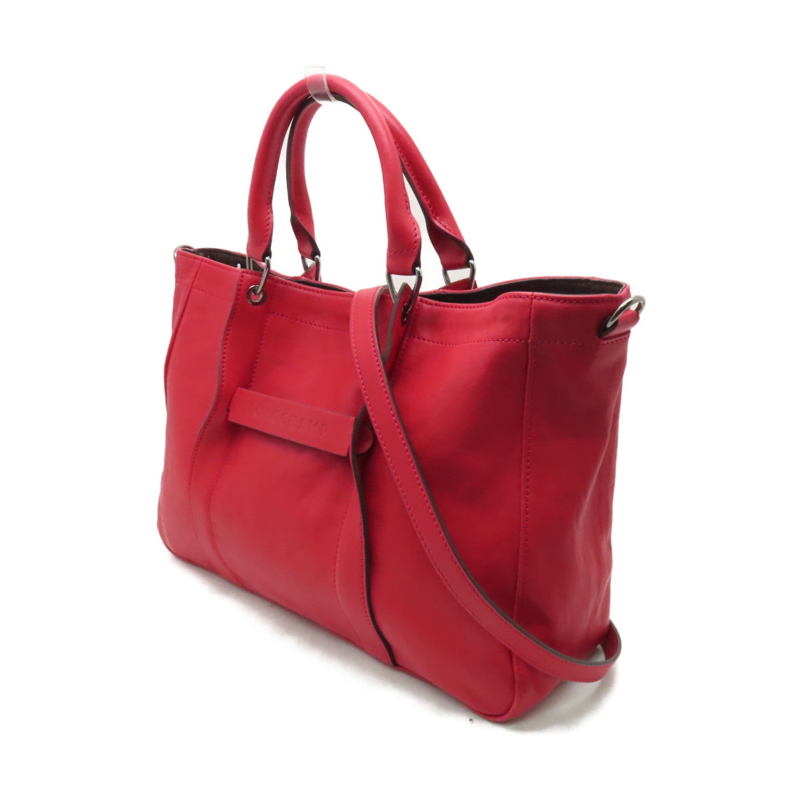 Longchamp 牛皮皮革2way Shoulder Bag銀扣手挽肩背兩用袋紅色