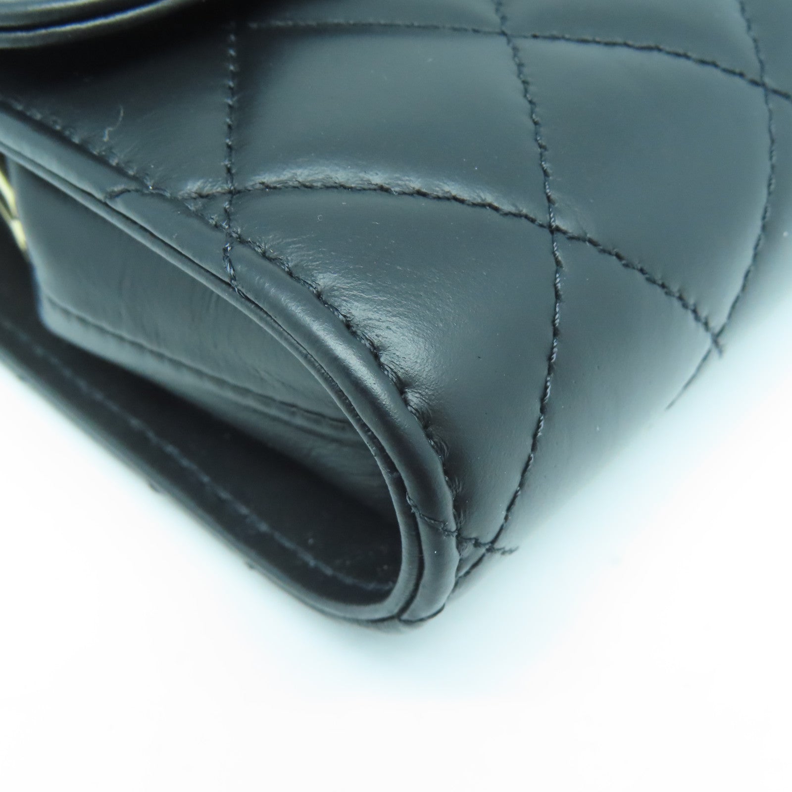 CHANEL 菱格牛皮皮革Chain Shoulder Bag金扣链带肩背袋黑色
