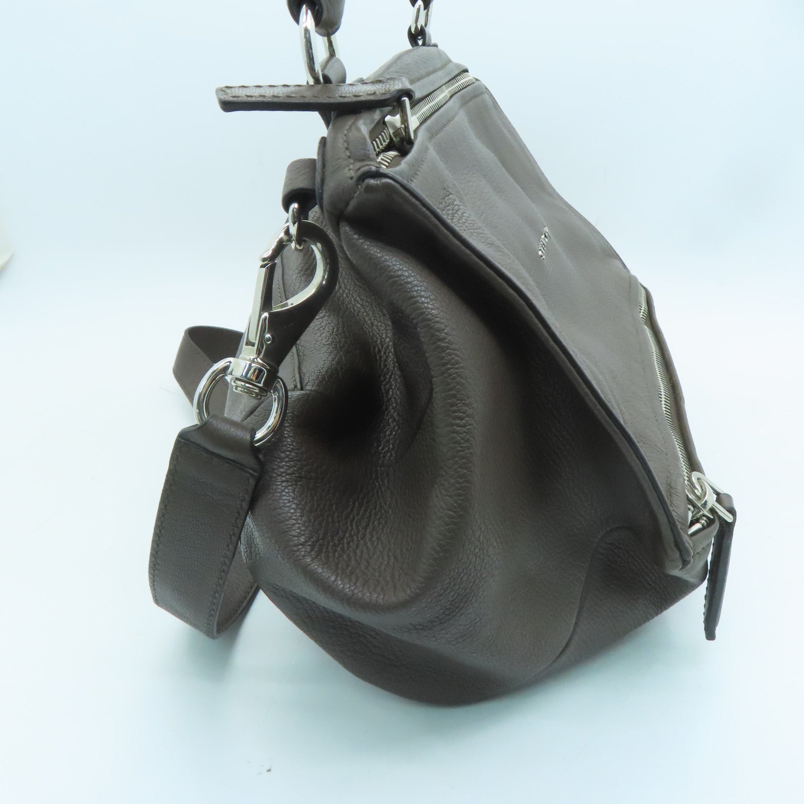 GIVENCHY Cowhide Leather 2way Shoulder Bag Silver Buckle Handle Shoulder Bag Brown