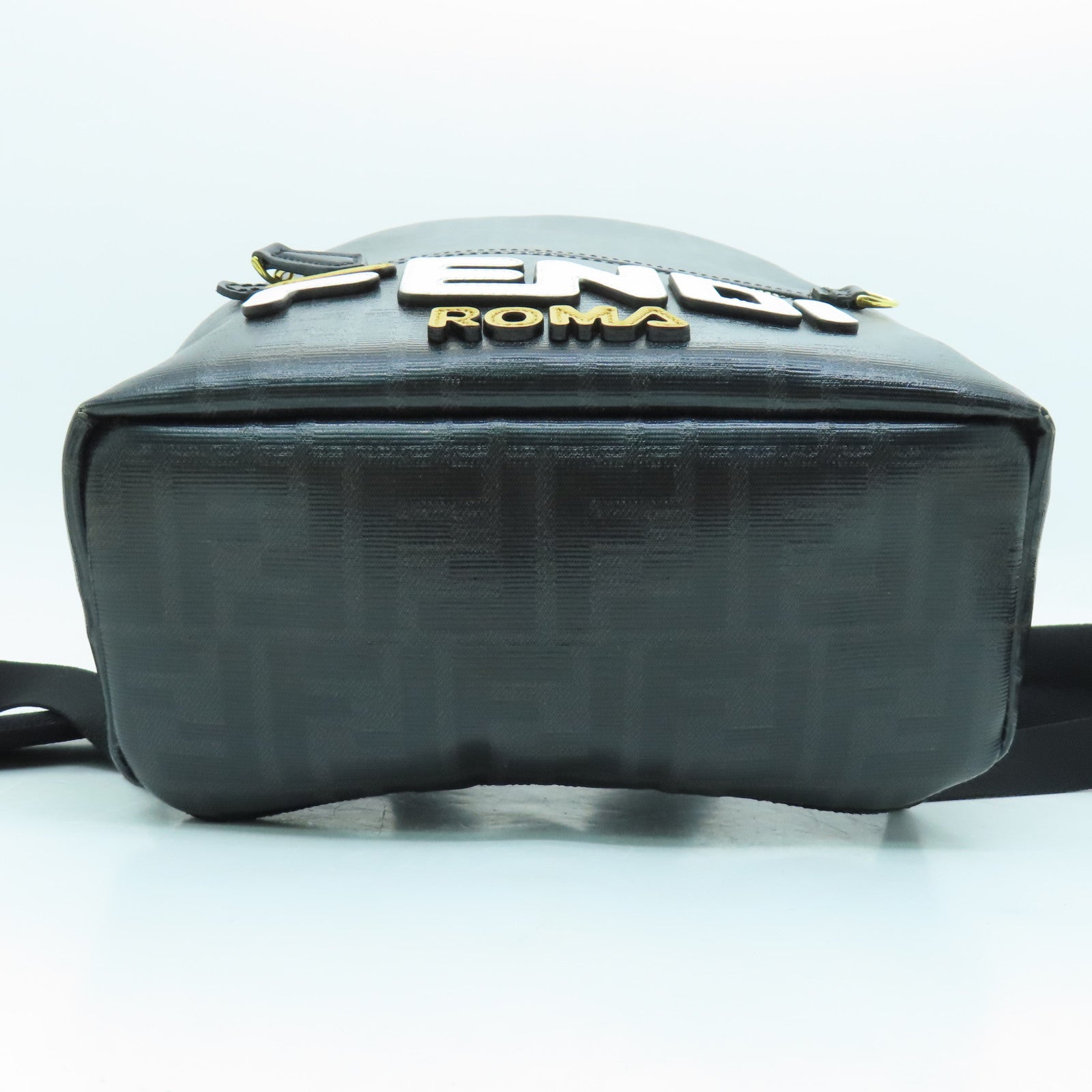 FENDI Coated Canvas Mini BackPack Gold Buckle Backpack Black