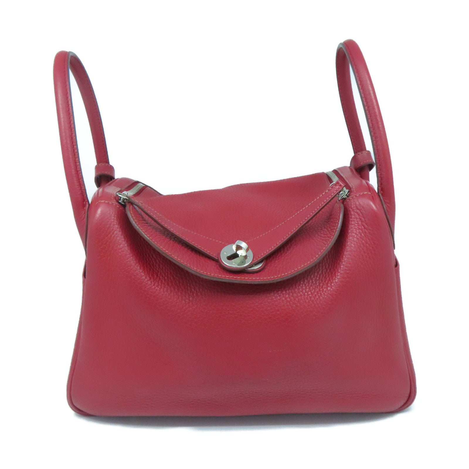 HERMES Clemence leather Lindy 30 silver buckle handle shoulder shoulder bag dark red