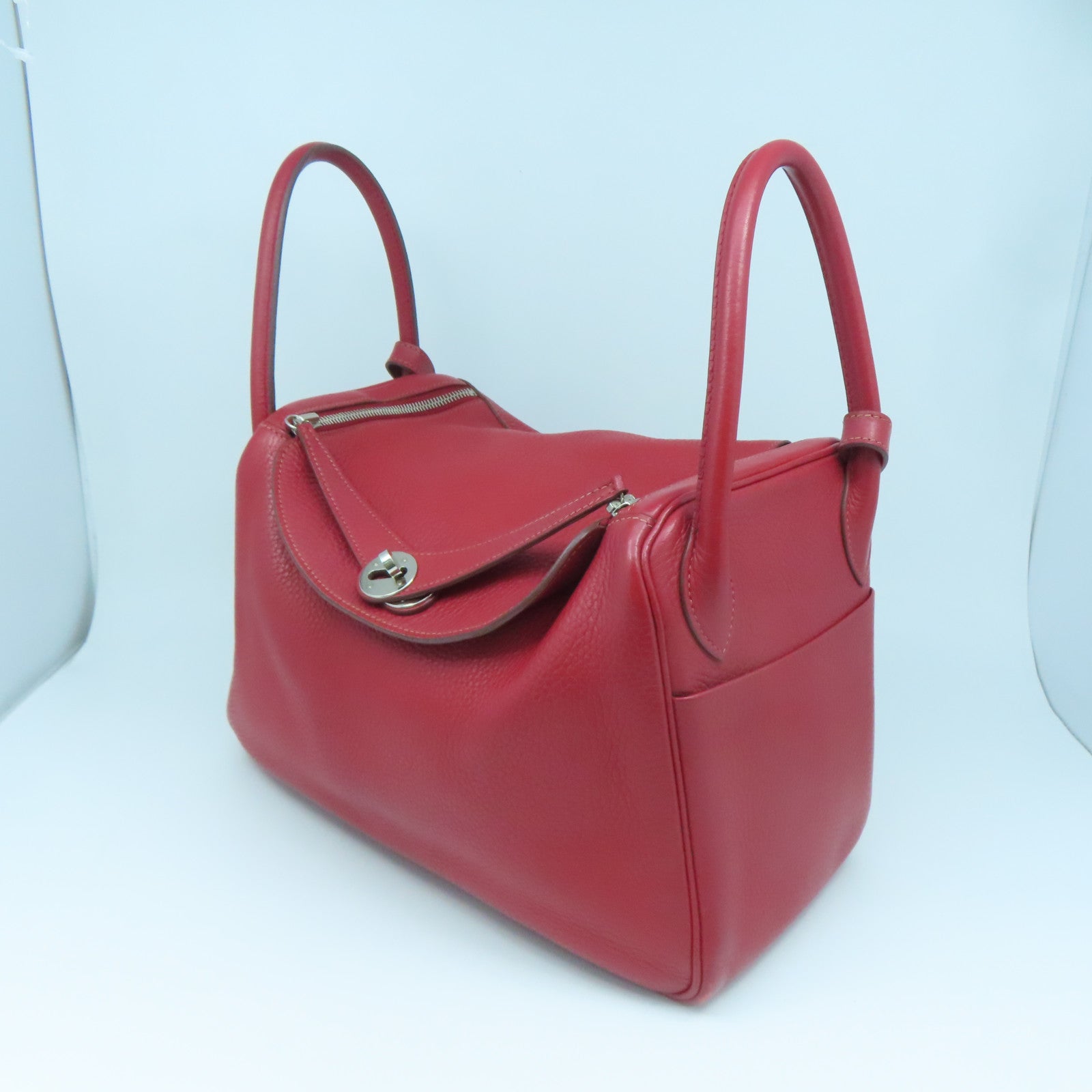 HERMES Clemence leather Lindy 30 silver buckle handle shoulder shoulder bag dark red