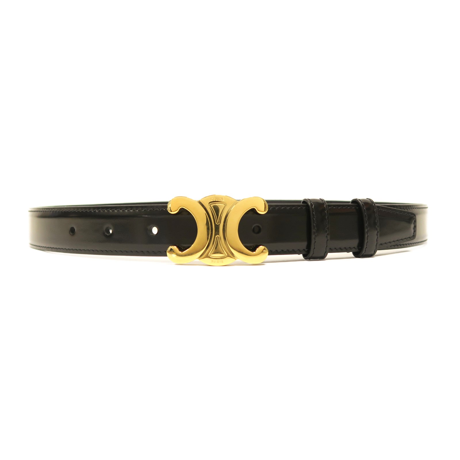 CELINE 牛皮皮革Triomphe Belt金扣皮帶黑色
