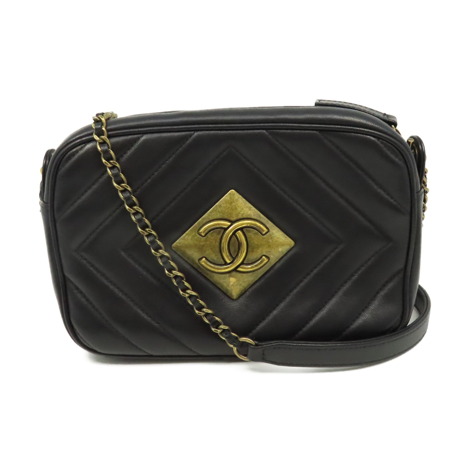 CHANEL 牛皮皮革Shoulder Bag金扣鏈帶肩背袋黑色