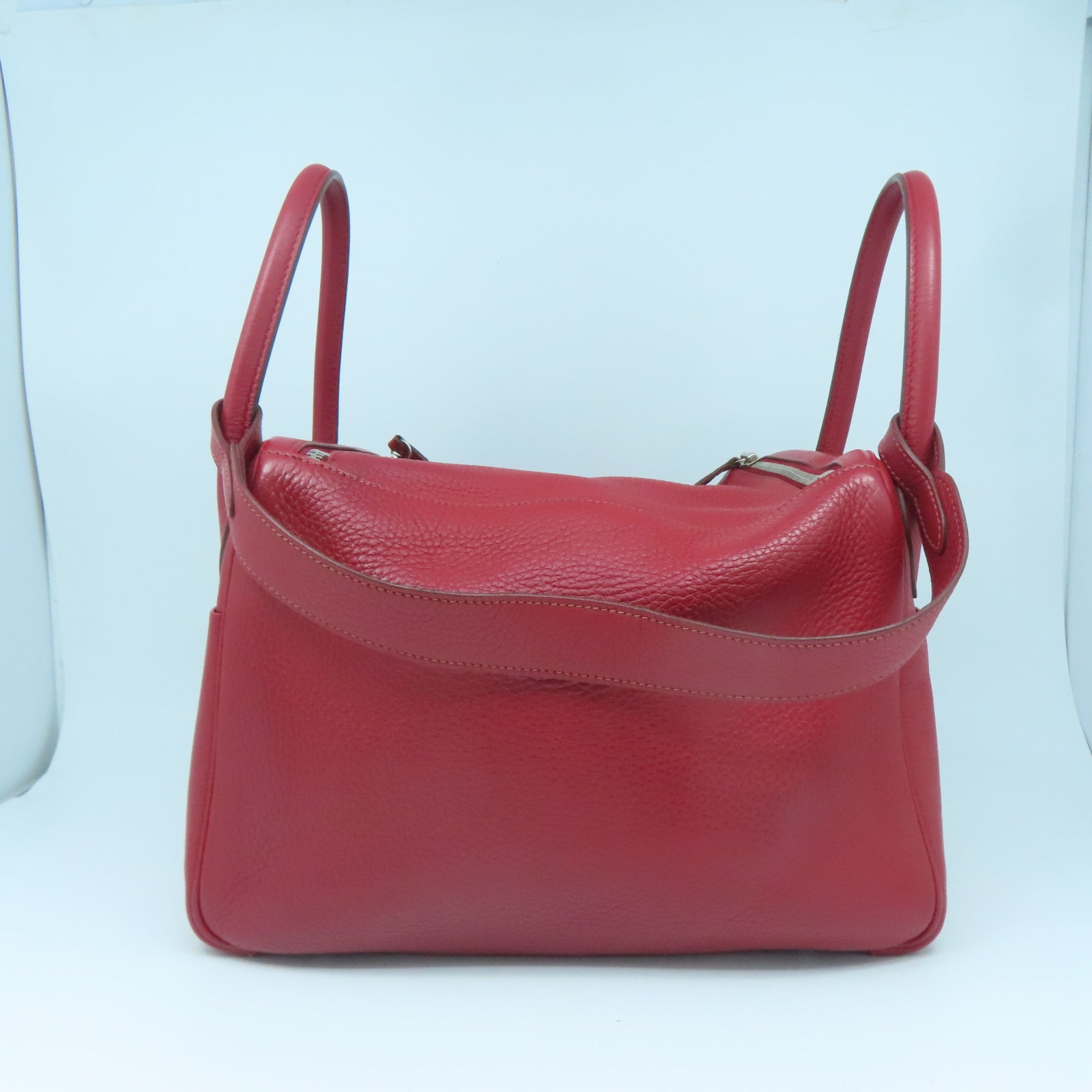 HERMES Clemence leather Lindy 30 silver buckle handle shoulder shoulder bag dark red