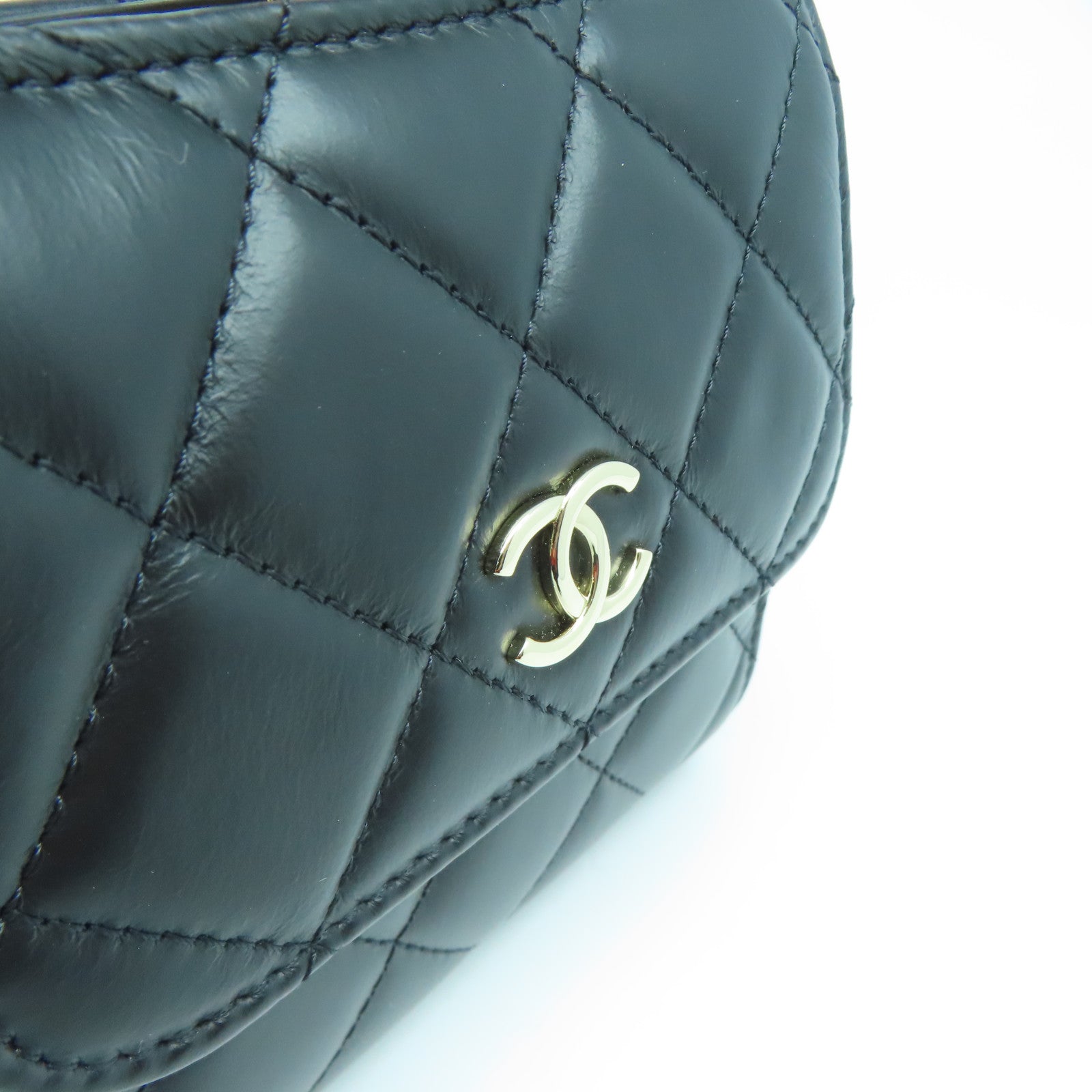 CHANEL 菱格牛皮皮革Chain Shoulder Bag金扣链带肩背袋黑色