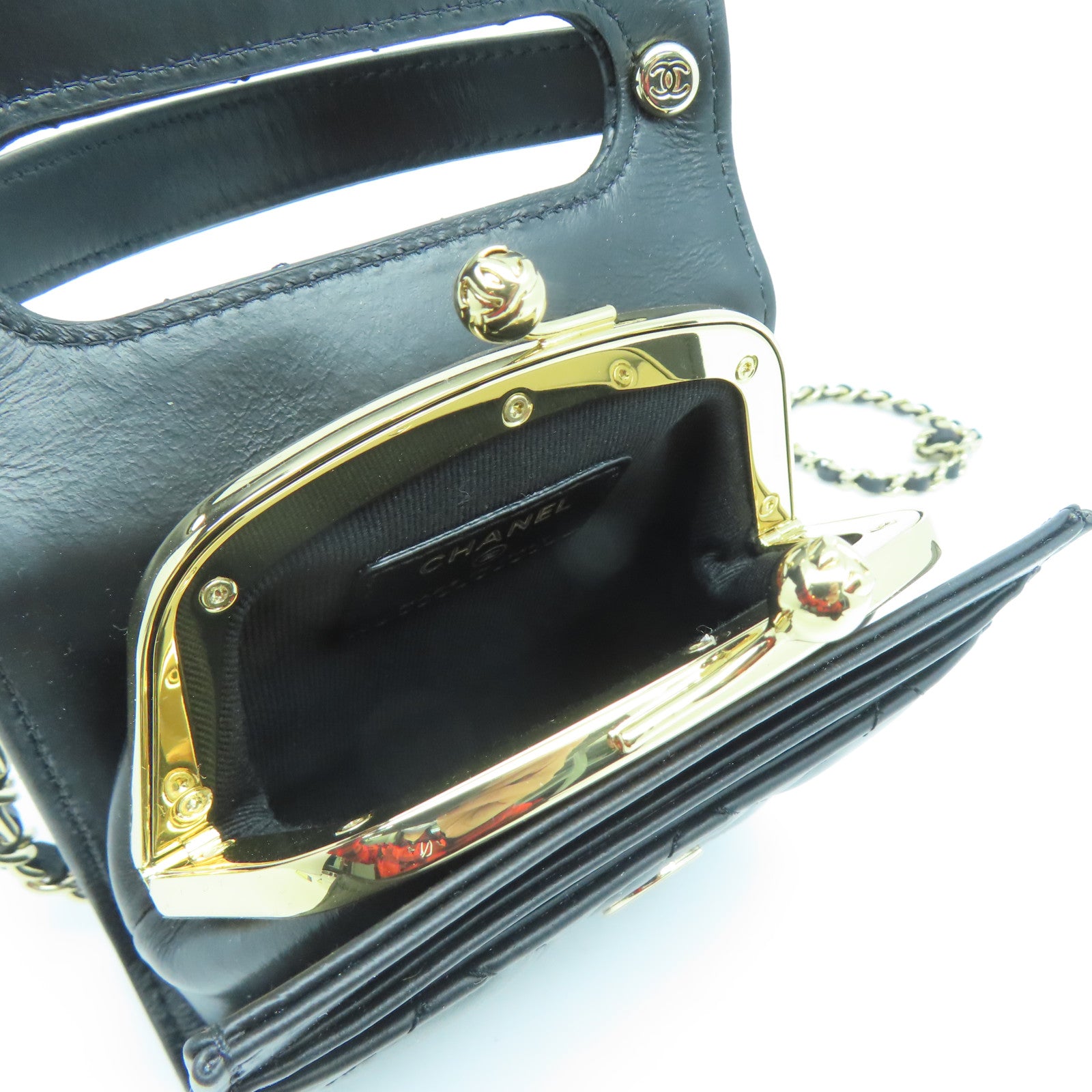 CHANEL 菱格牛皮皮革Chain Shoulder Bag金扣链带肩背袋黑色