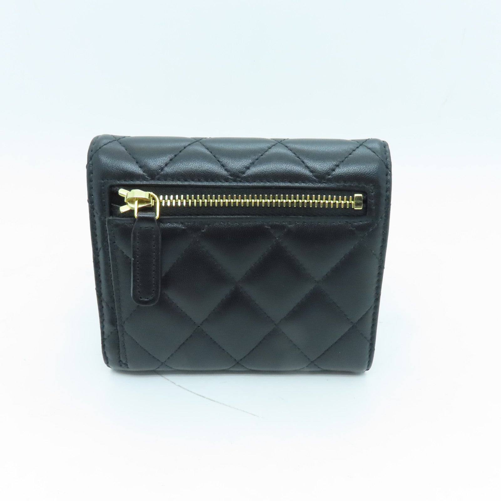 CHANEL 菱格牛皮皮革Wallet金扣錢包黑色