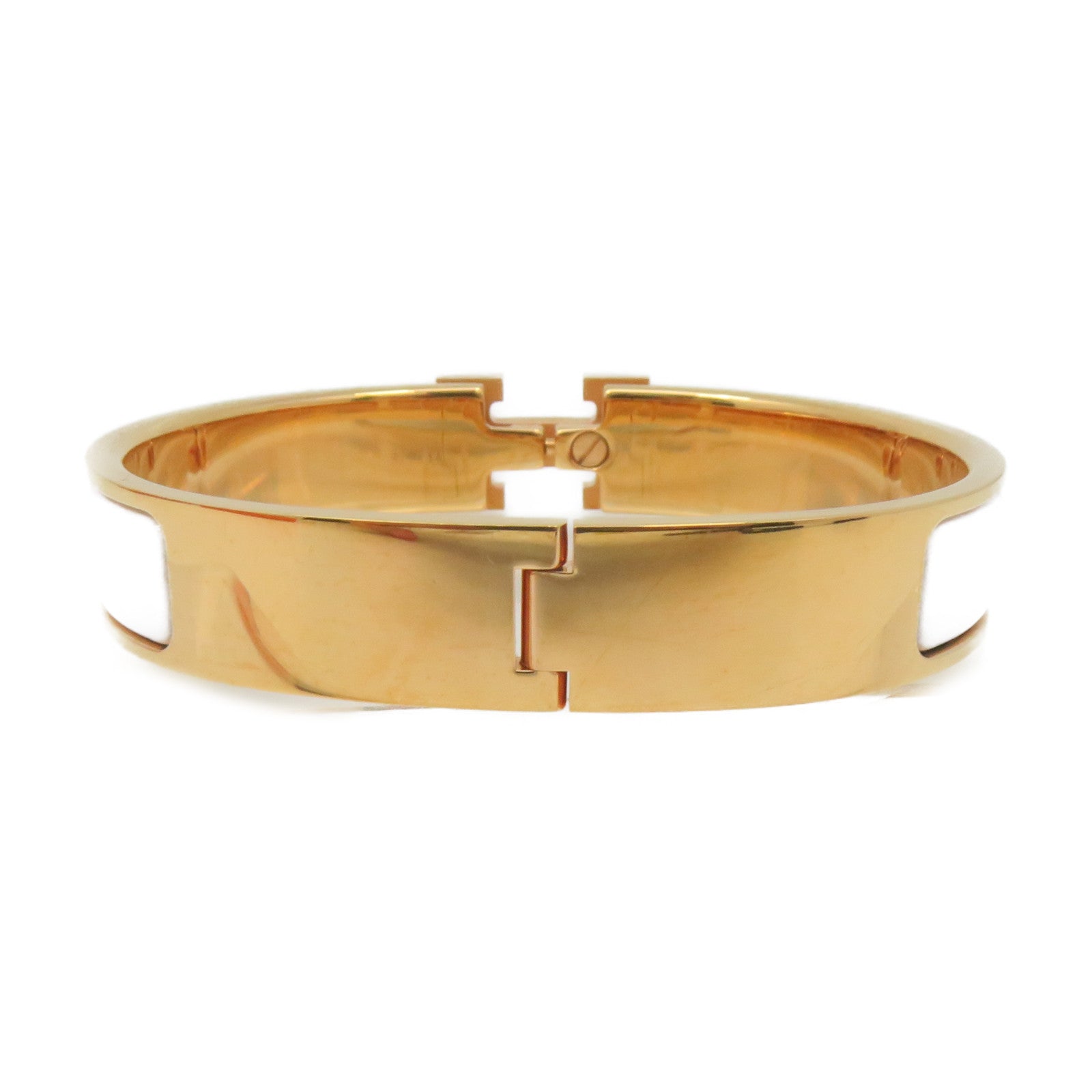 HERMES 金属/陶瓷Clic-Clac H Bracelet金扣手链金色/白色