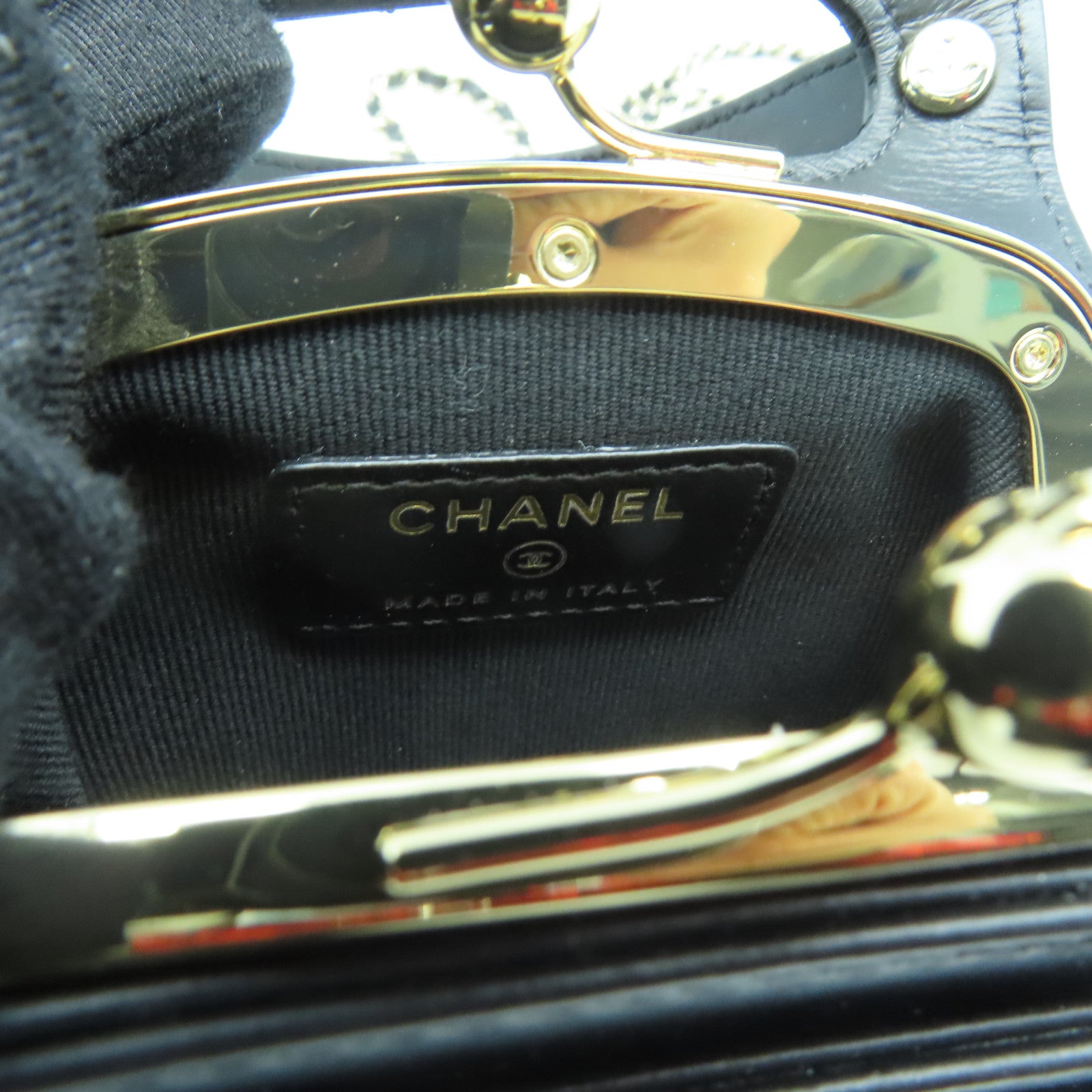 CHANEL 菱格牛皮皮革Chain Shoulder Bag金扣链带肩背袋黑色