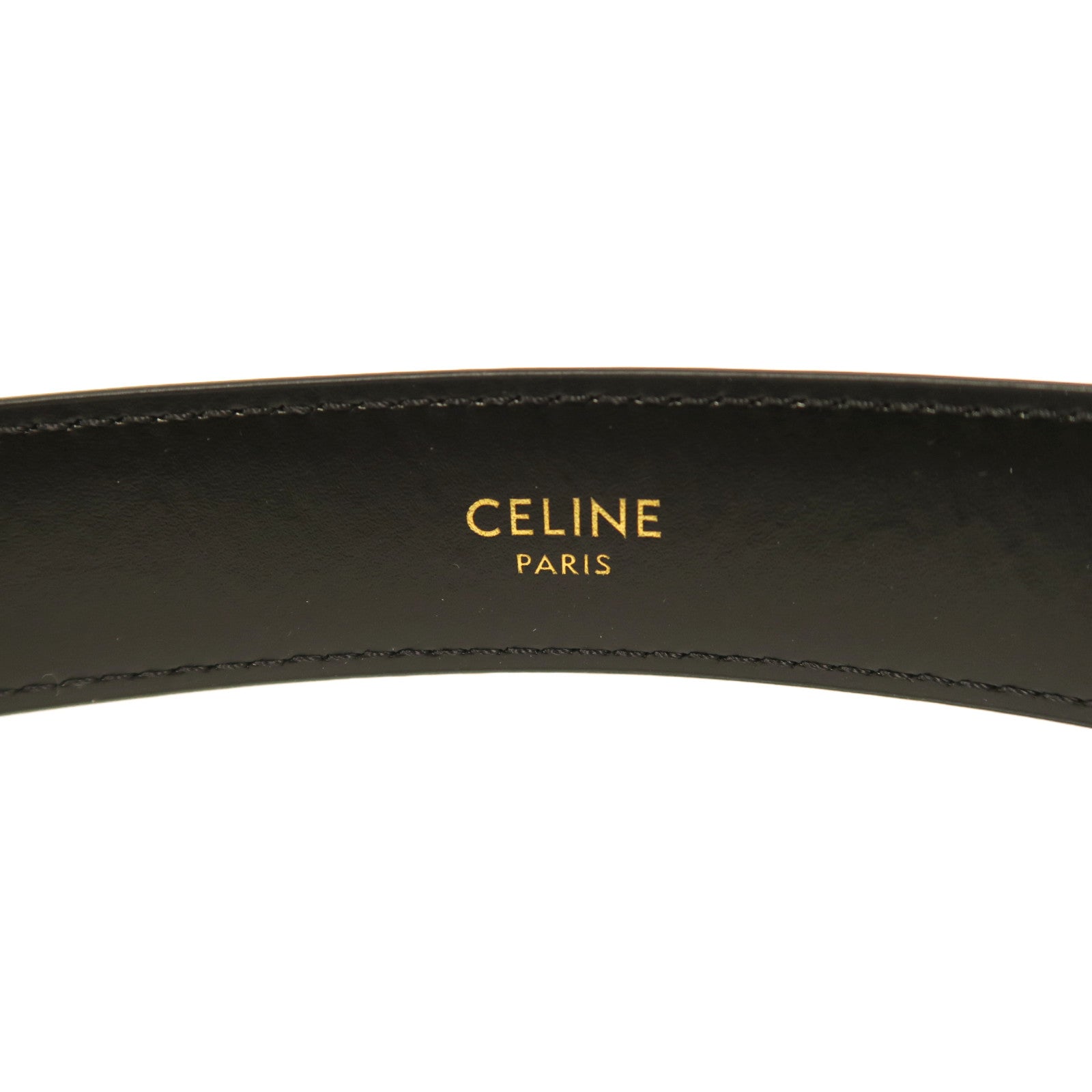 CELINE 牛皮皮革Triomphe Belt金扣皮帶黑色