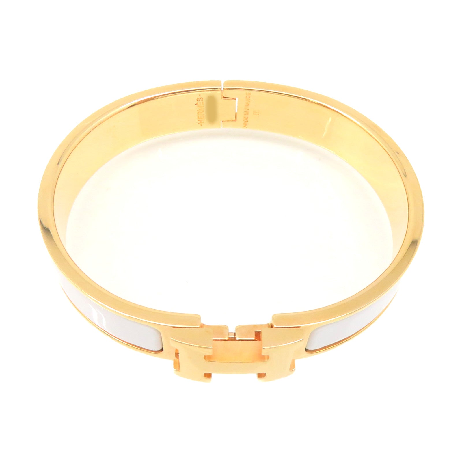 HERMES 金属/陶瓷Clic-Clac H Bracelet金扣手链金色/白色
