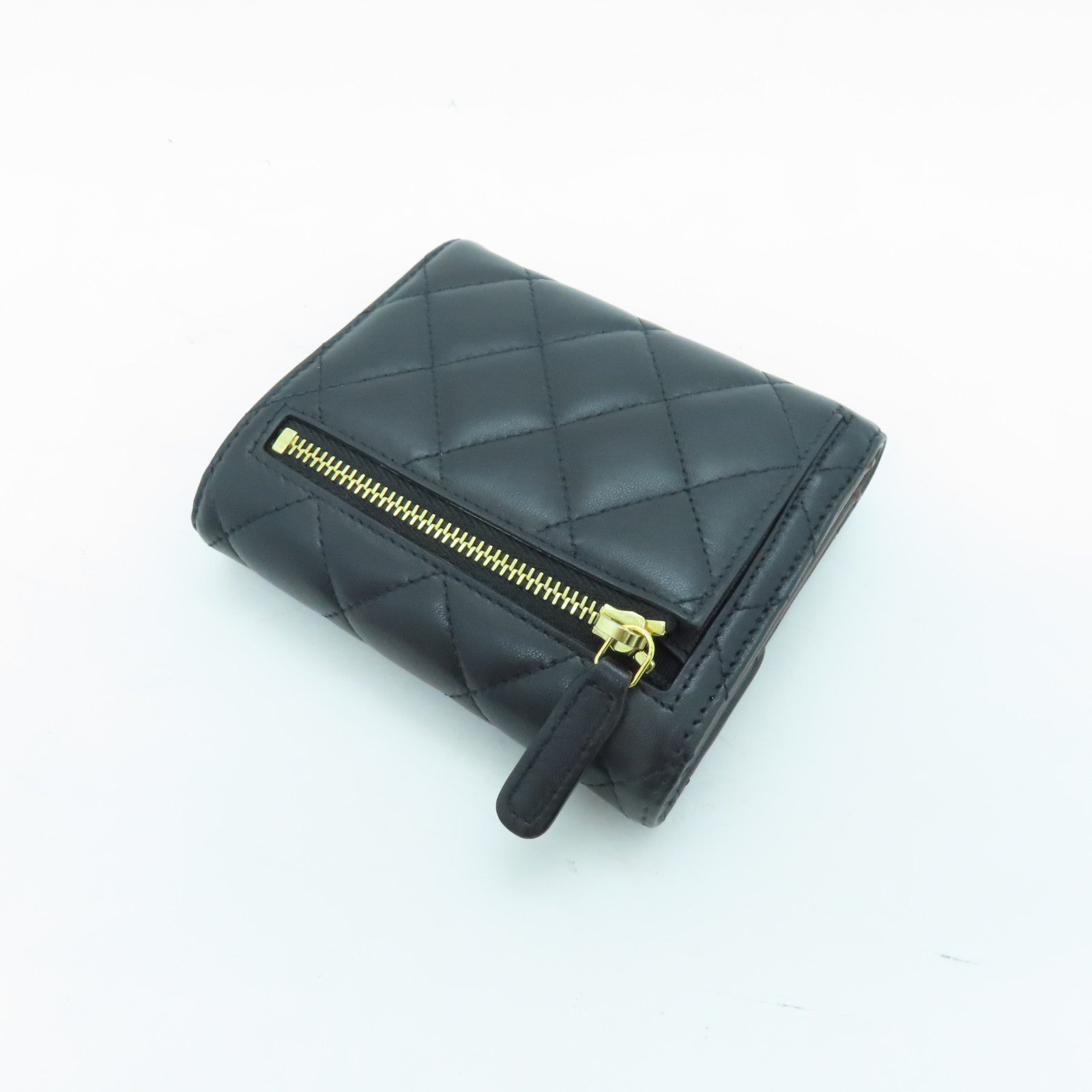 CHANEL 菱格牛皮皮革Wallet金扣錢包黑色