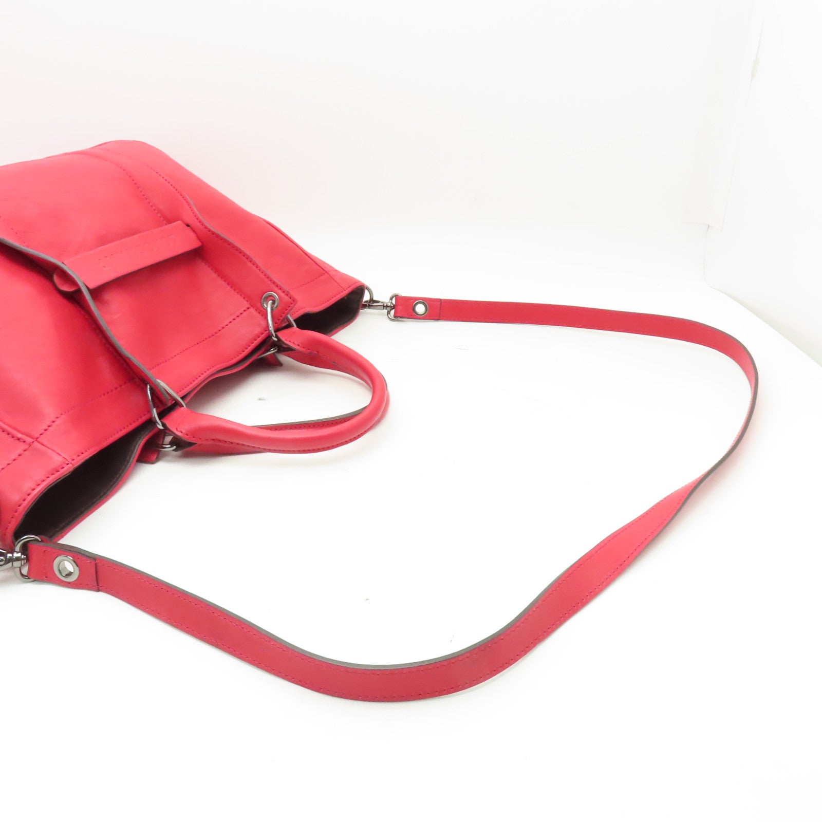 Longchamp 牛皮皮革2way Shoulder Bag銀扣手挽肩背兩用袋紅色
