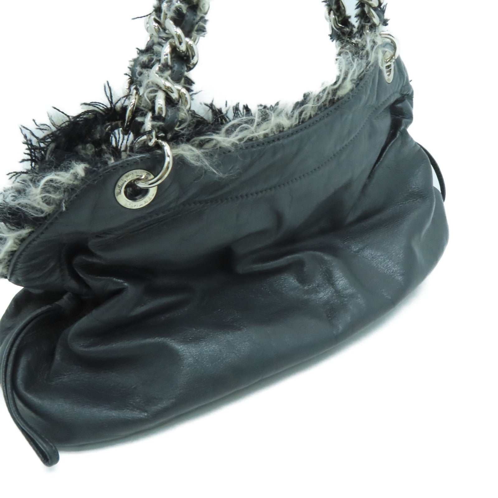 CHANEL [sharp discount] cowhide leather / Tweed Shoulder Bag silver buckle shoulder bag gray