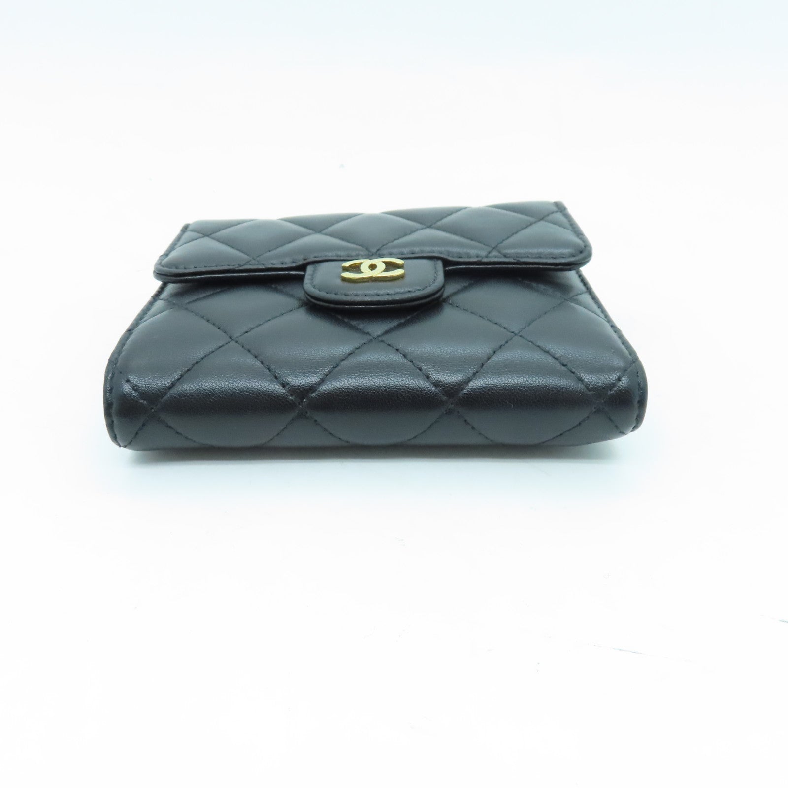 CHANEL 菱格牛皮皮革Wallet金扣錢包黑色
