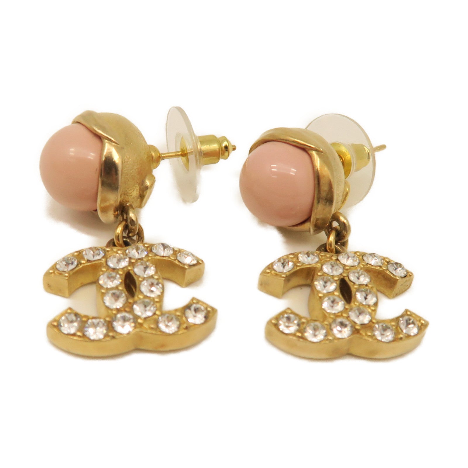 CHANEL Metal Earrings Pink Gold