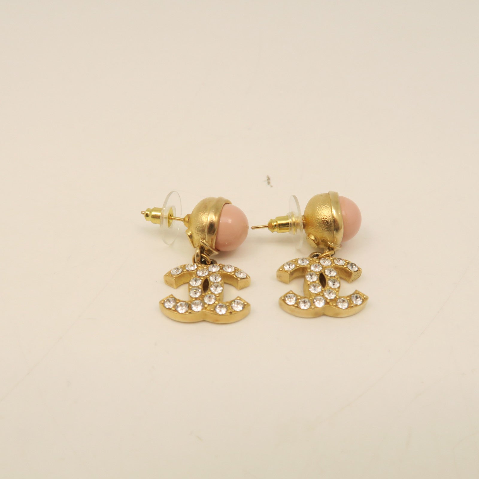 CHANEL Metal Earrings Pink Gold