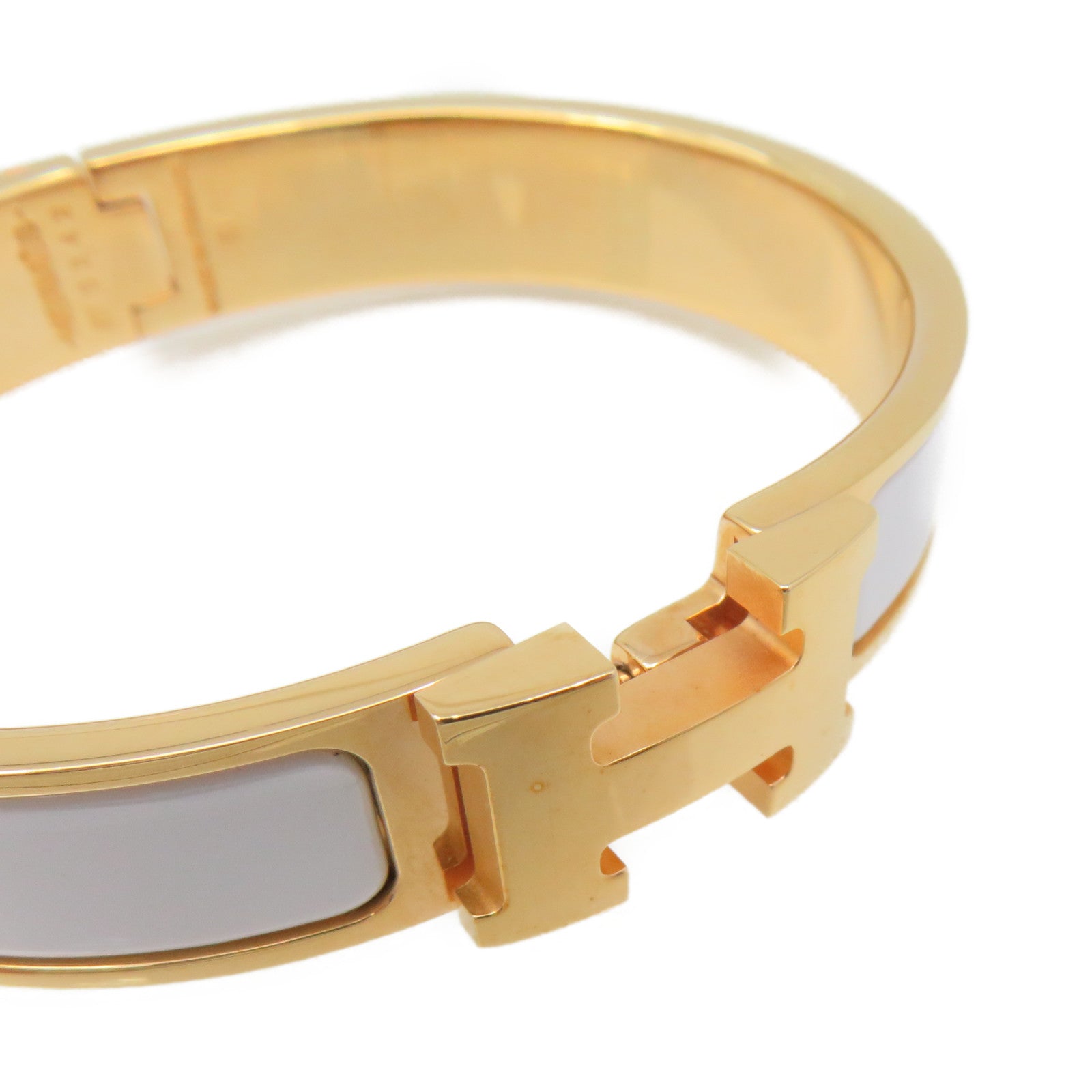 HERMES 金属/陶瓷Clic-Clac H Bracelet金扣手链金色/白色