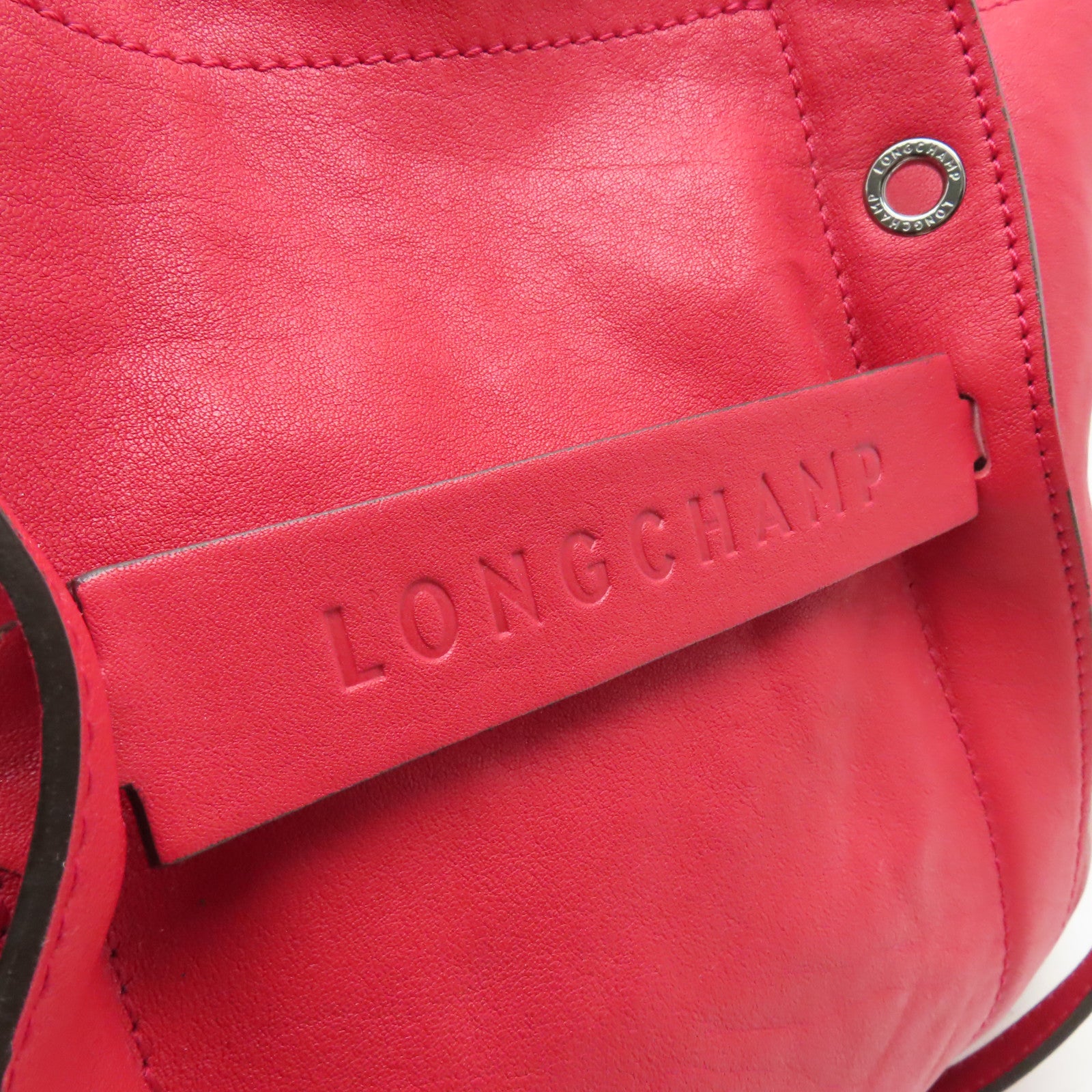 Longchamp 牛皮皮革2way Shoulder Bag銀扣手挽肩背兩用袋紅色