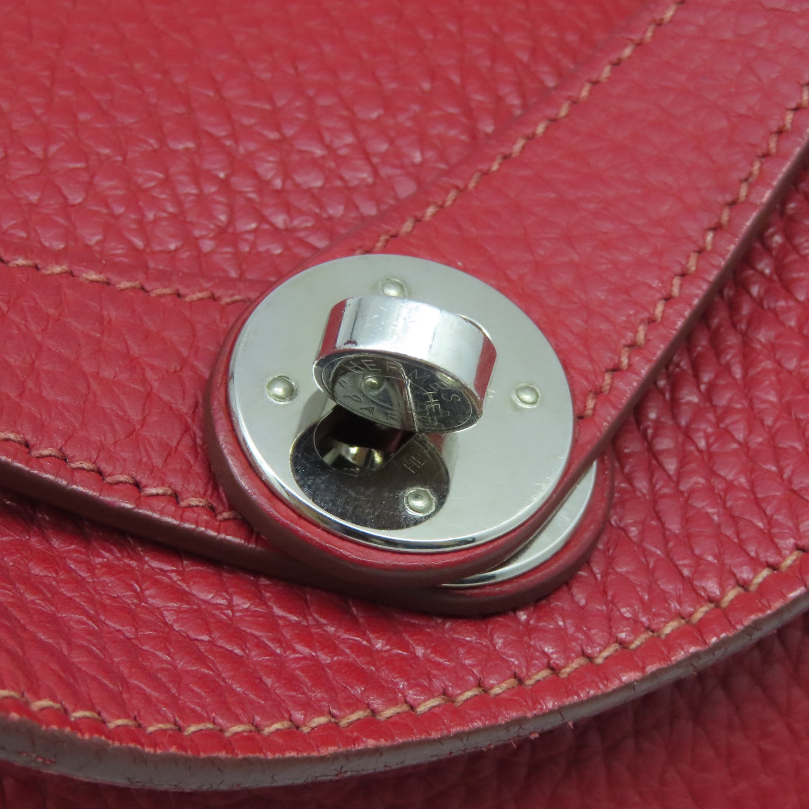 HERMES Clemence leather Lindy 30 silver buckle handle shoulder shoulder bag dark red