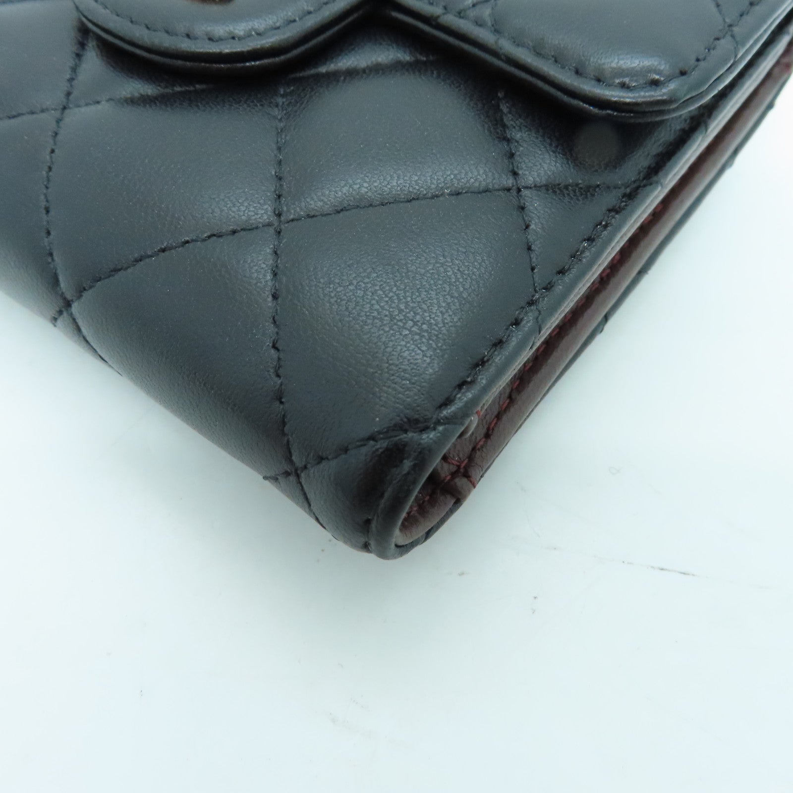 CHANEL 菱格牛皮皮革Wallet金扣錢包黑色