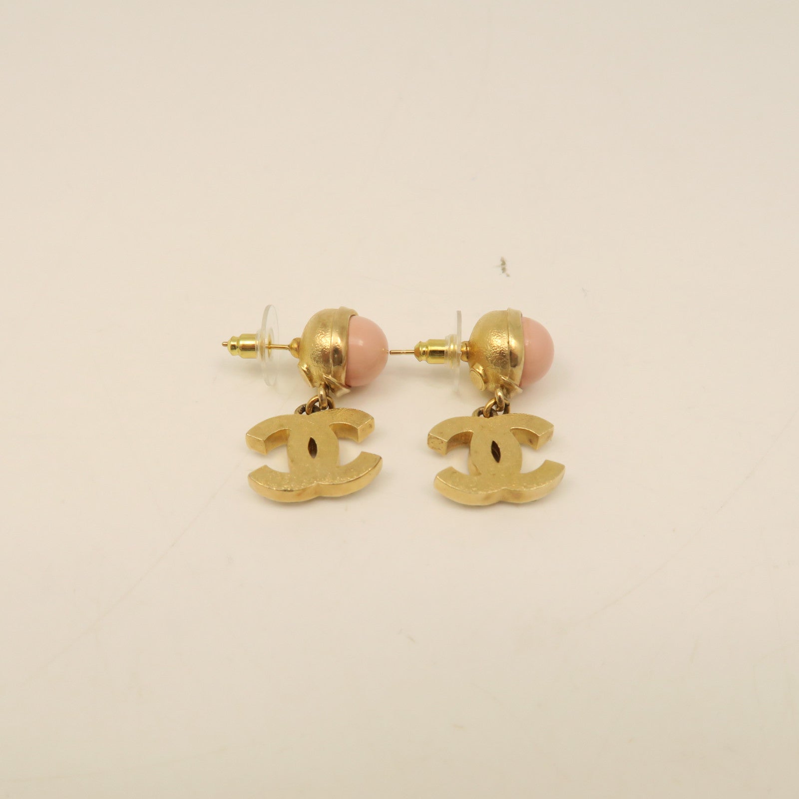 CHANEL Metal Earrings Pink Gold