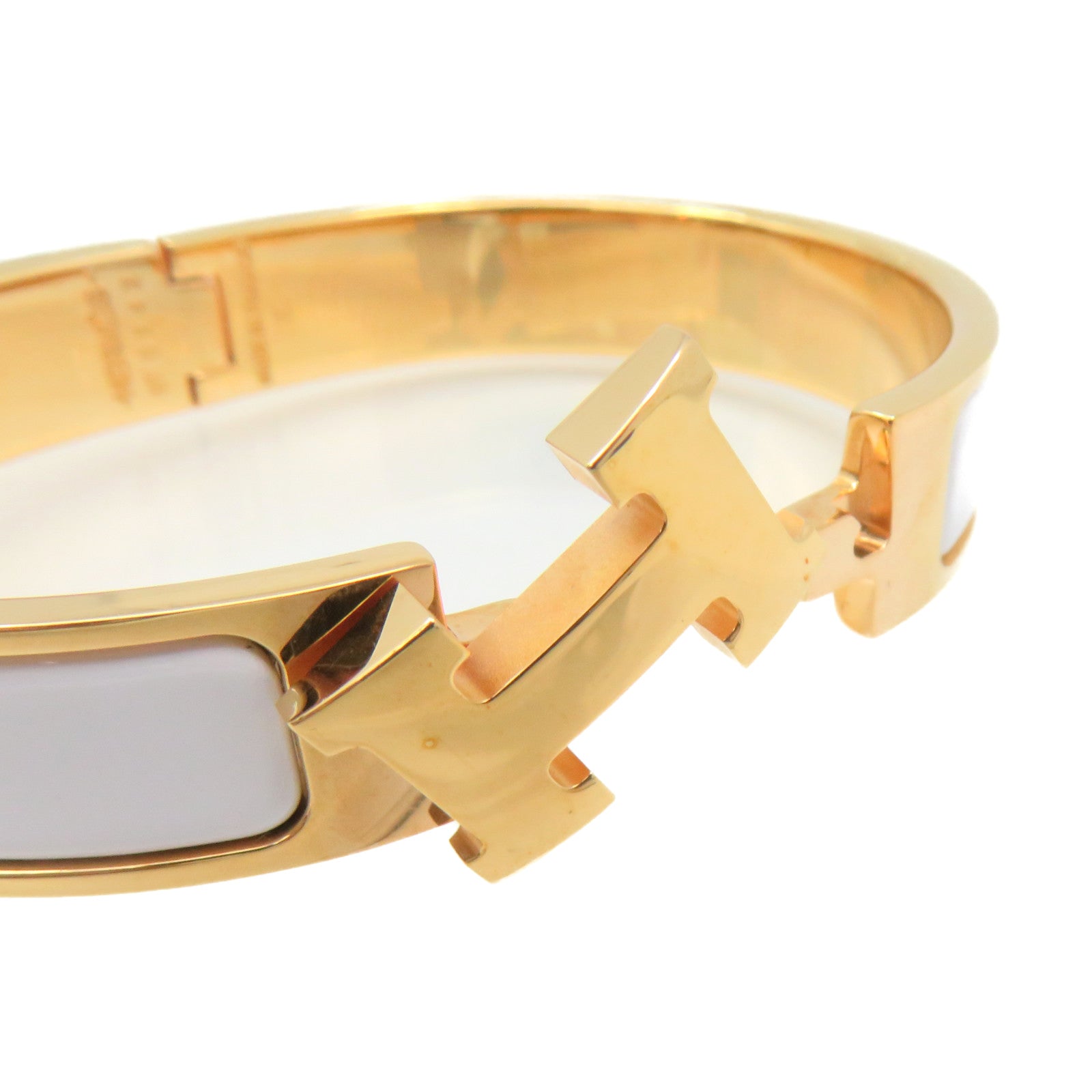 HERMES 金属/陶瓷Clic-Clac H Bracelet金扣手链金色/白色