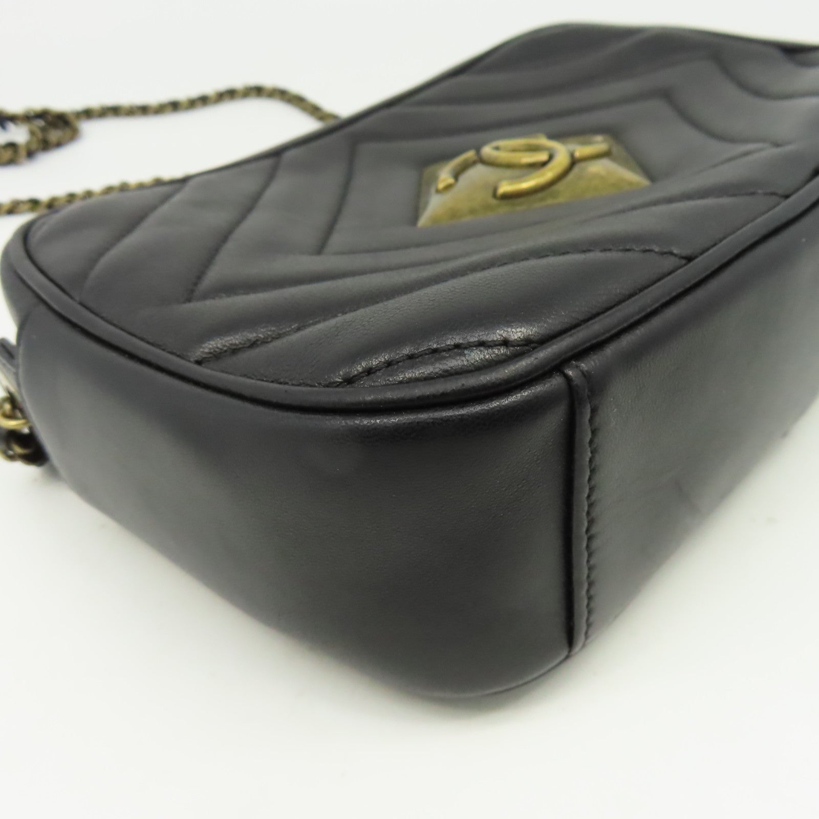 CHANEL 牛皮皮革Shoulder Bag金扣鏈帶肩背袋黑色