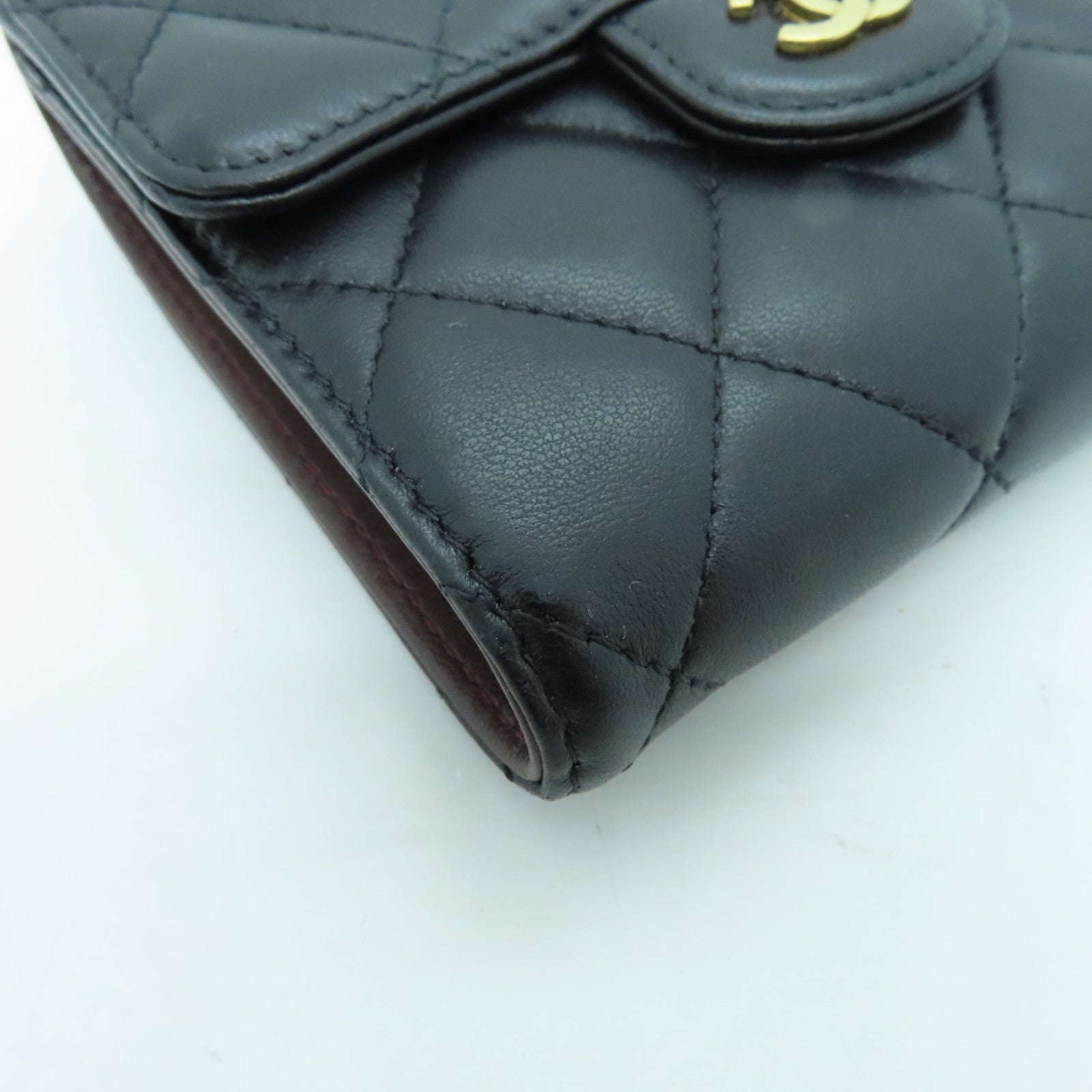 CHANEL 菱格牛皮皮革Wallet金扣錢包黑色