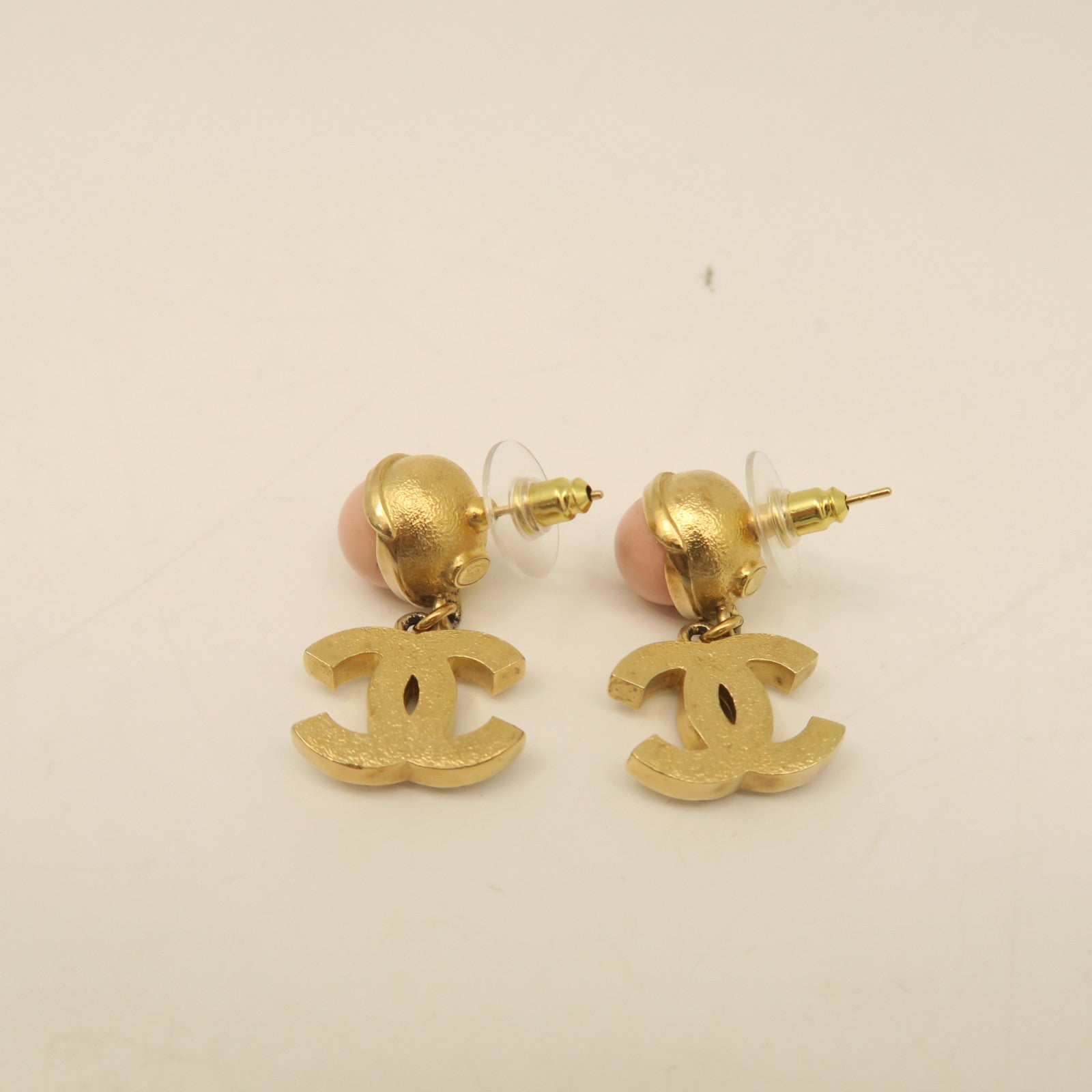 CHANEL Metal Earrings Pink Gold