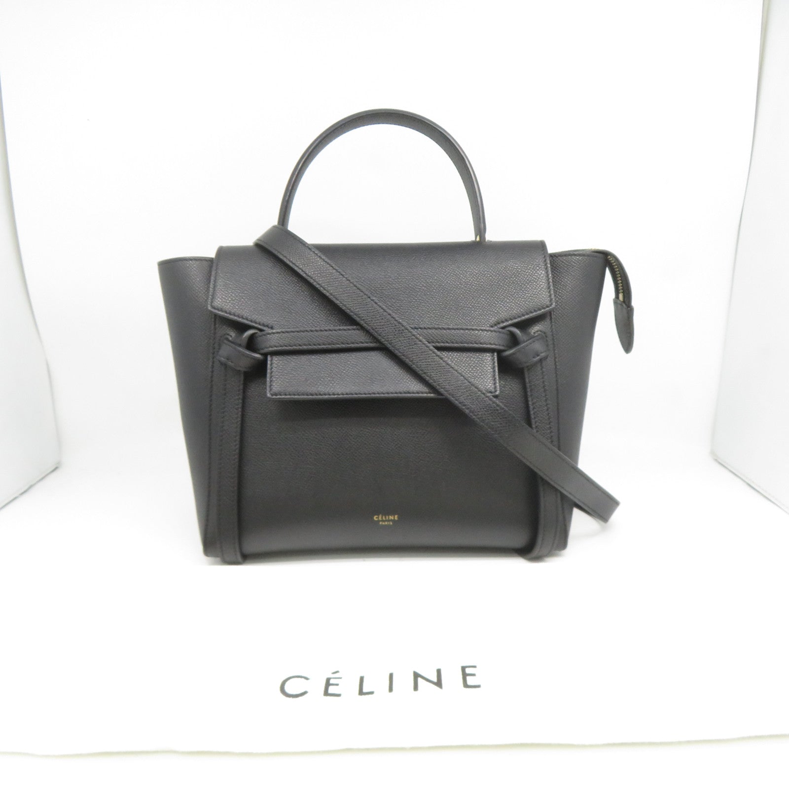 CELINE 牛皮皮革Belt Bag金扣手挽肩背兩用袋黑色