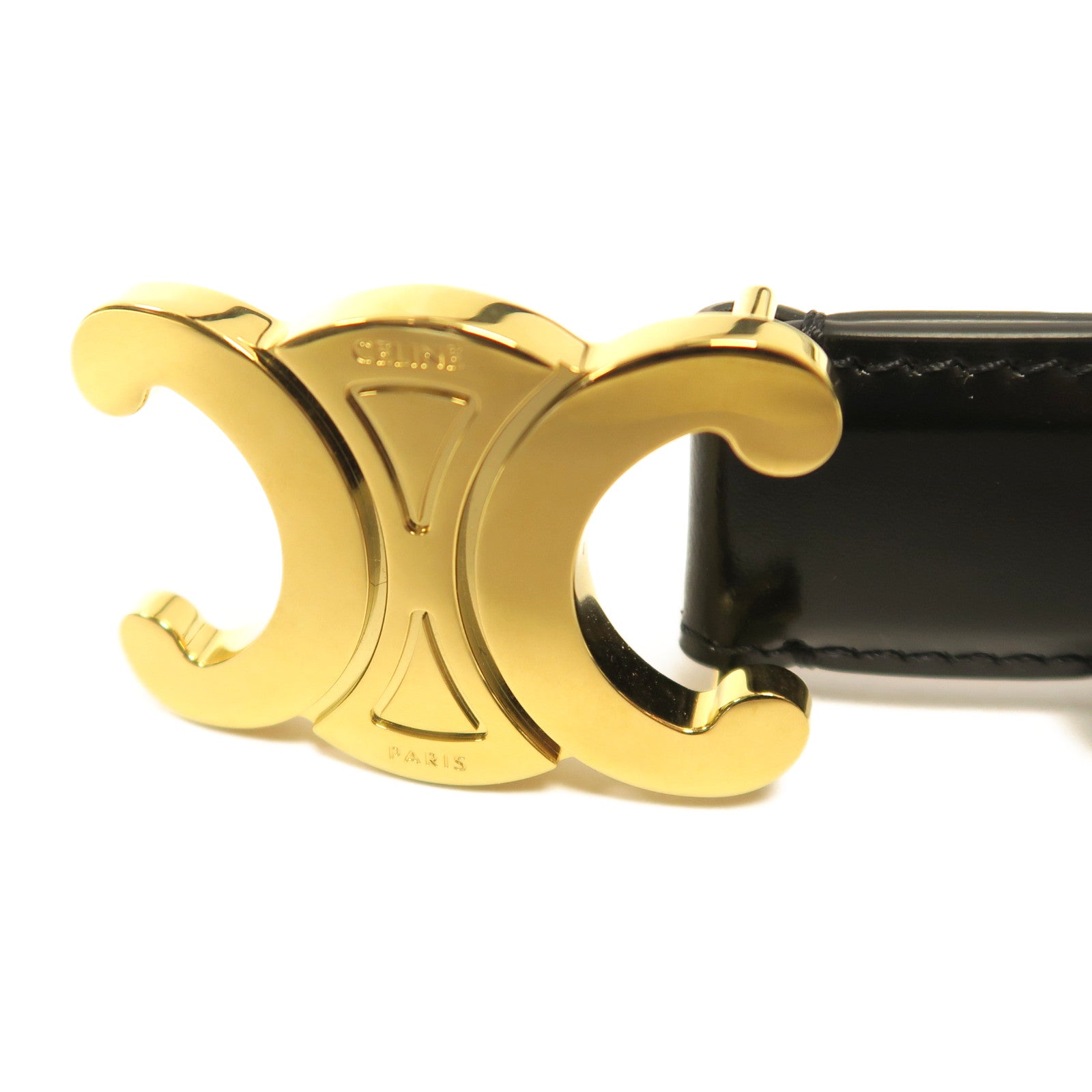 CELINE 牛皮皮革Triomphe Belt金扣皮帶黑色