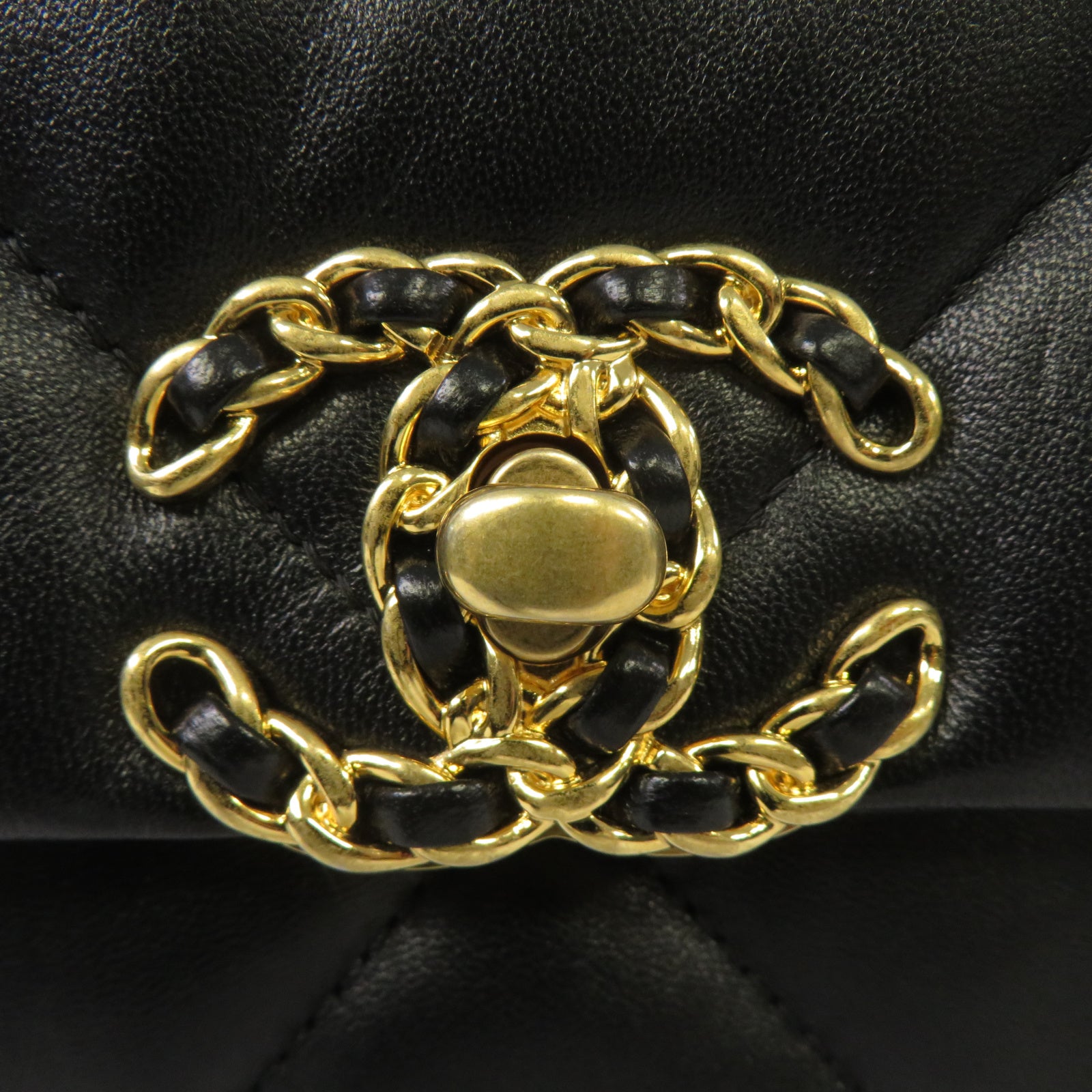 CHANEL 菱格羊皮皮革Chanel 19金扣鏈帶肩背袋黑色