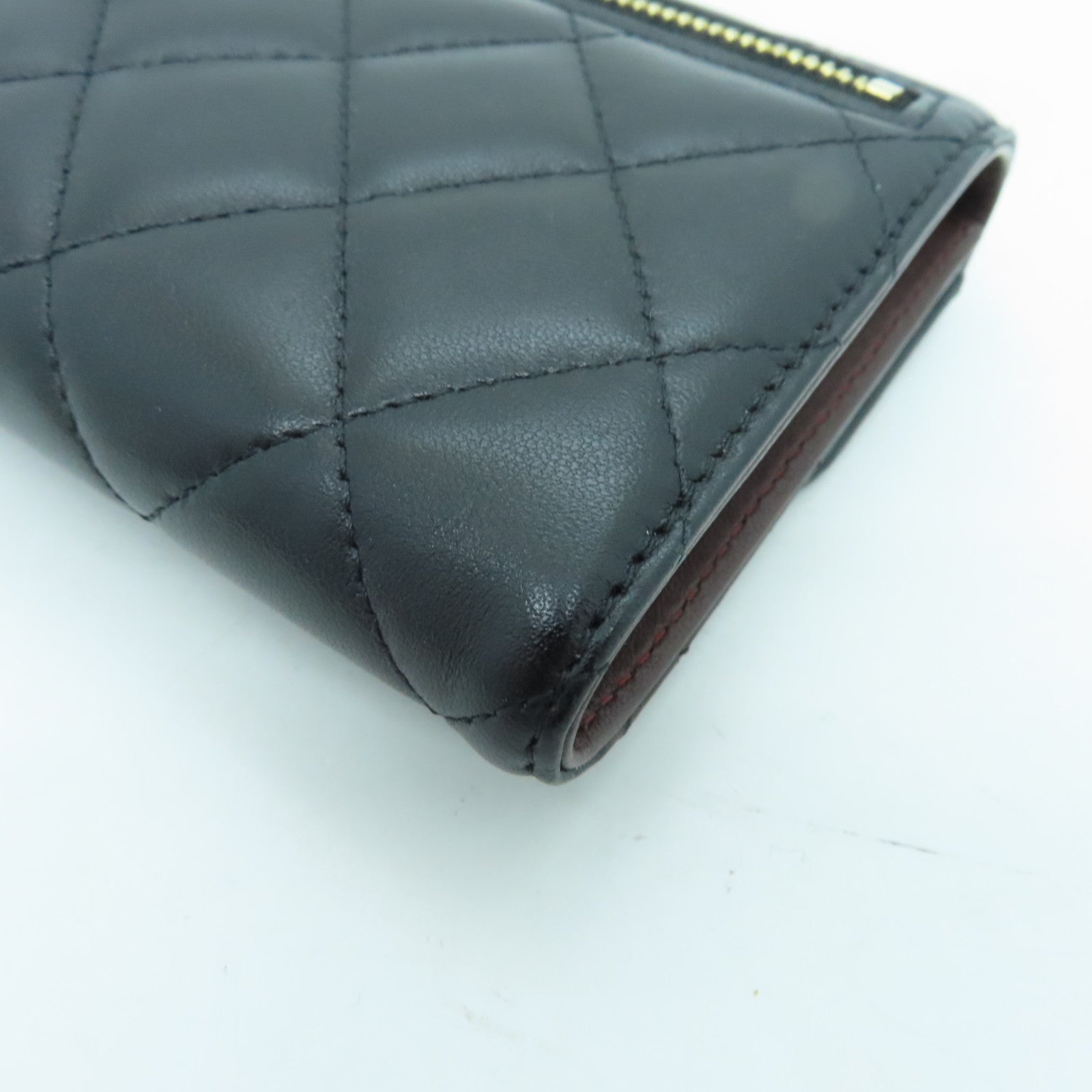 CHANEL 菱格牛皮皮革Wallet金扣錢包黑色