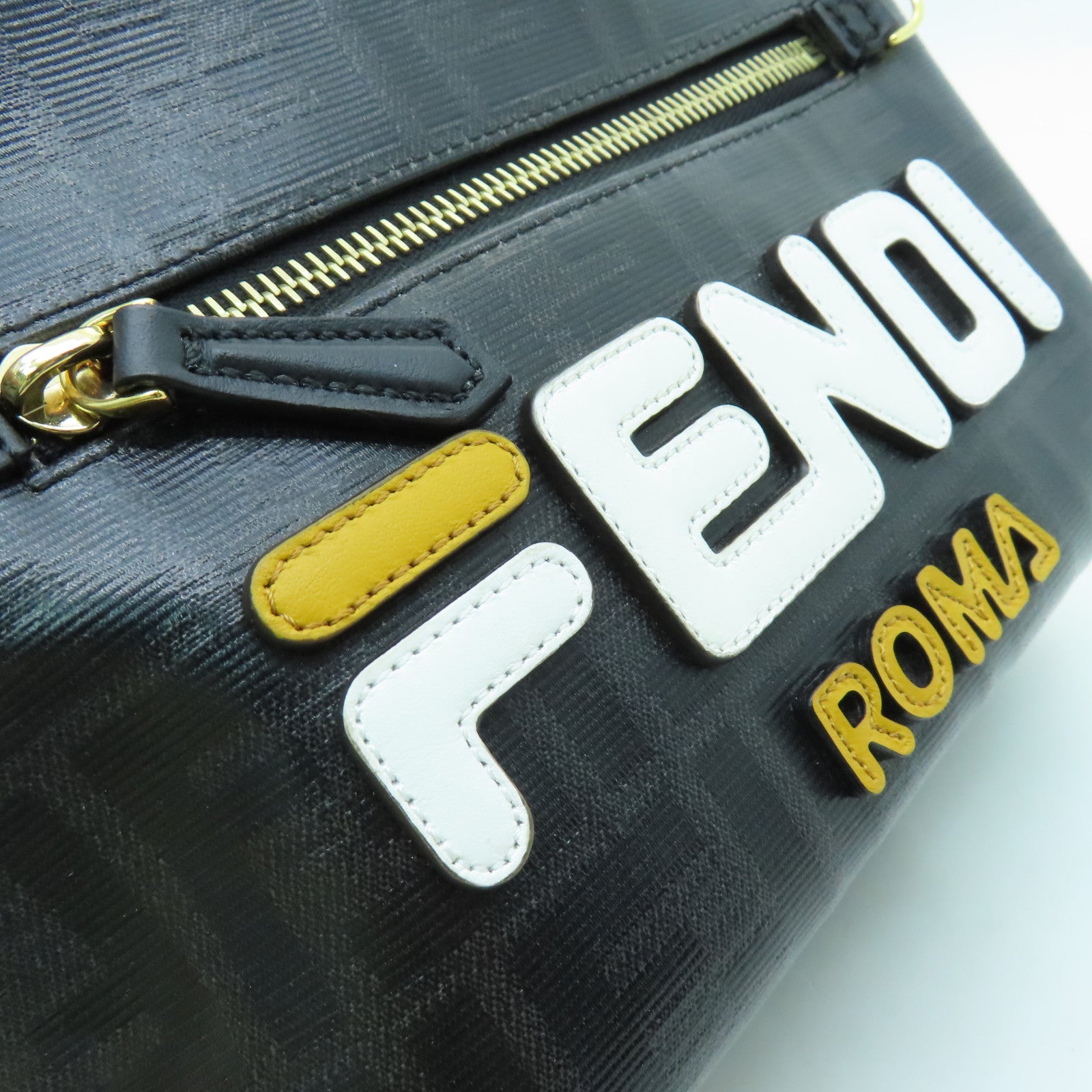 FENDI Coated Canvas Mini BackPack Gold Buckle Backpack Black