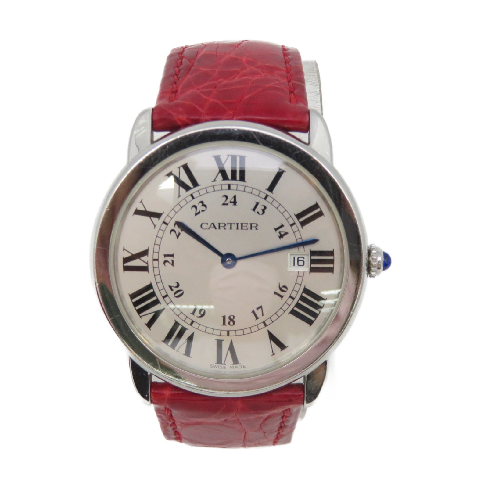 CARTIER Roude Solo de Cartier Watch不鏽鋼/皮帶石英機芯手錶米白色