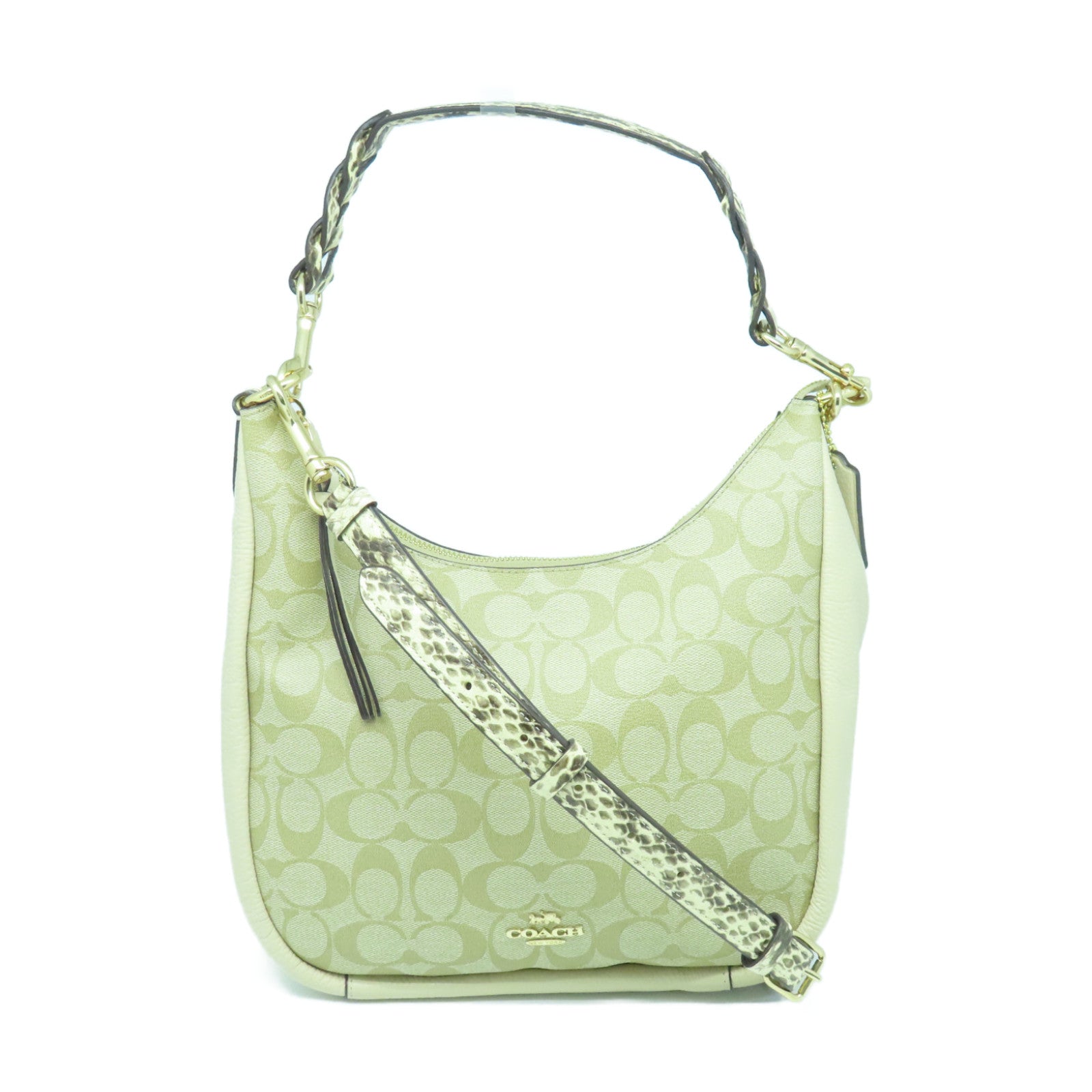 COACH 牛皮皮革Shoulder Bag金扣手挽肩背两用袋杏色