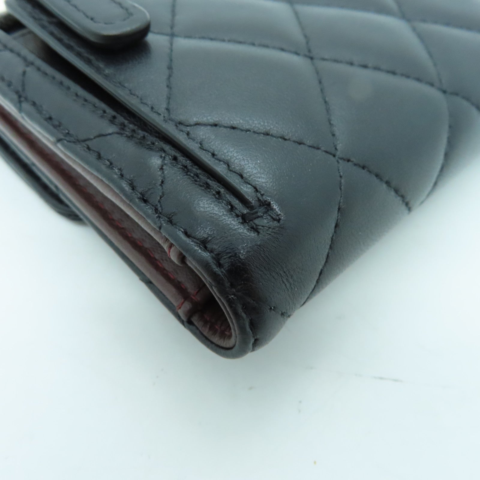 CHANEL 菱格牛皮皮革Wallet金扣錢包黑色