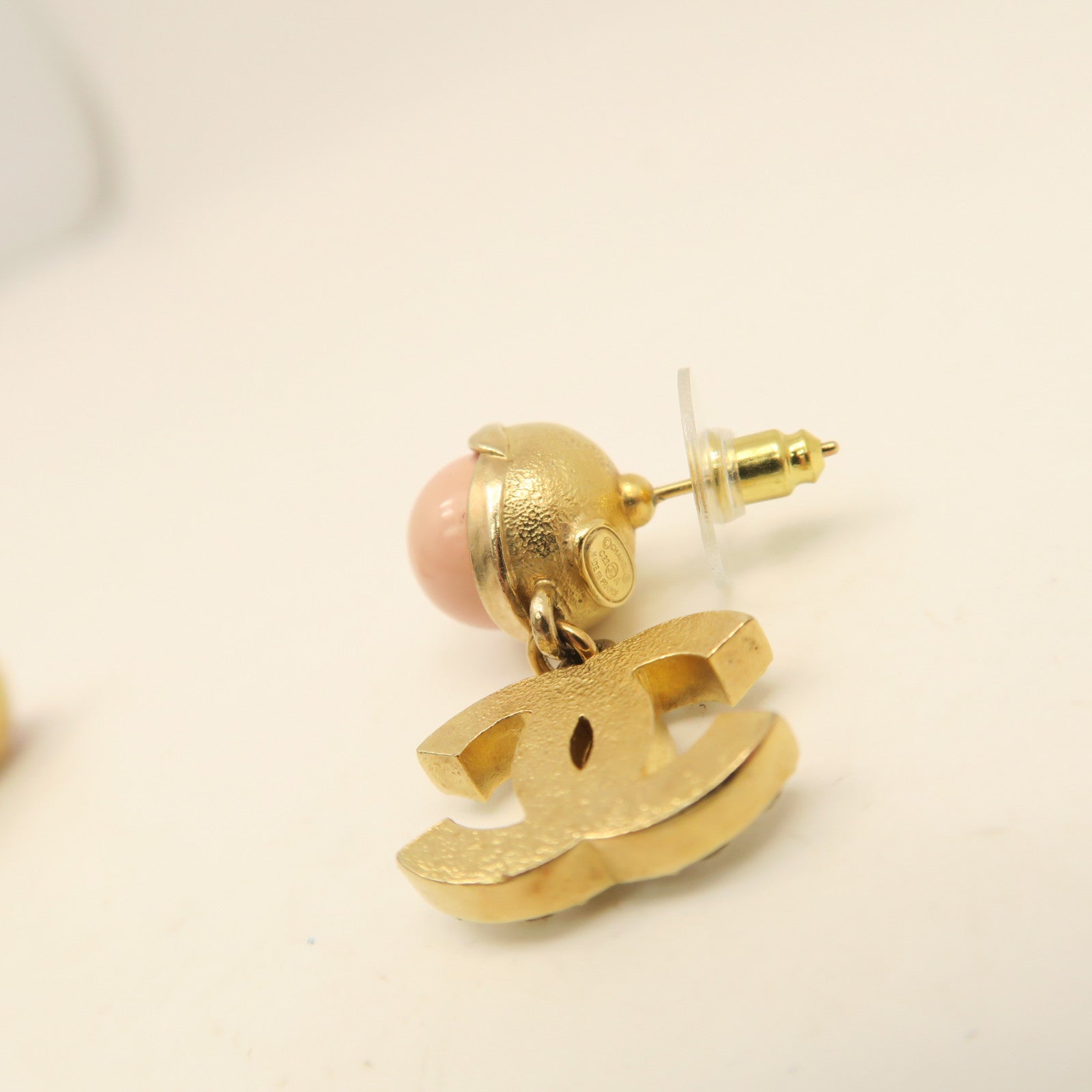 CHANEL Metal Earrings Pink Gold