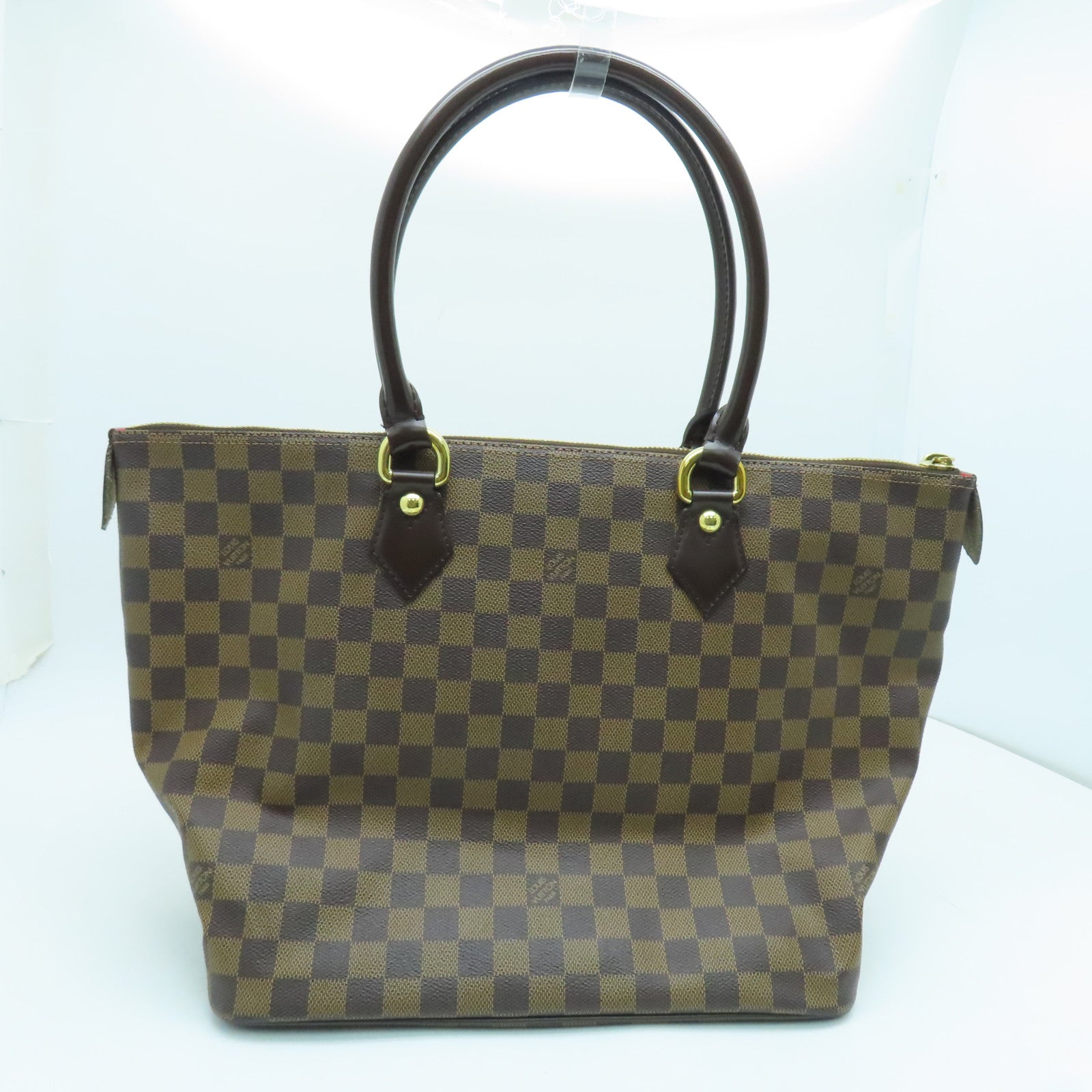 LOUIS VUITTON Damier Saleya MM Hand Bag gold buckle handle shoulder bag brown