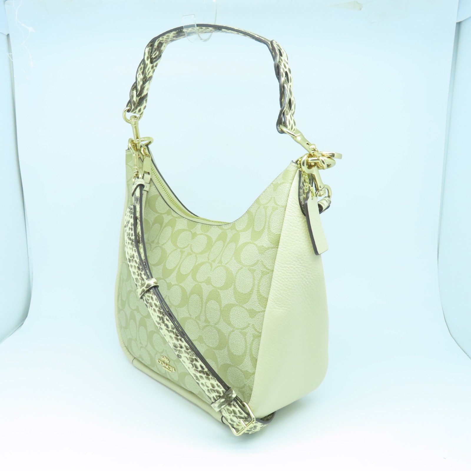 COACH 牛皮皮革Shoulder Bag金扣手挽肩背两用袋杏色