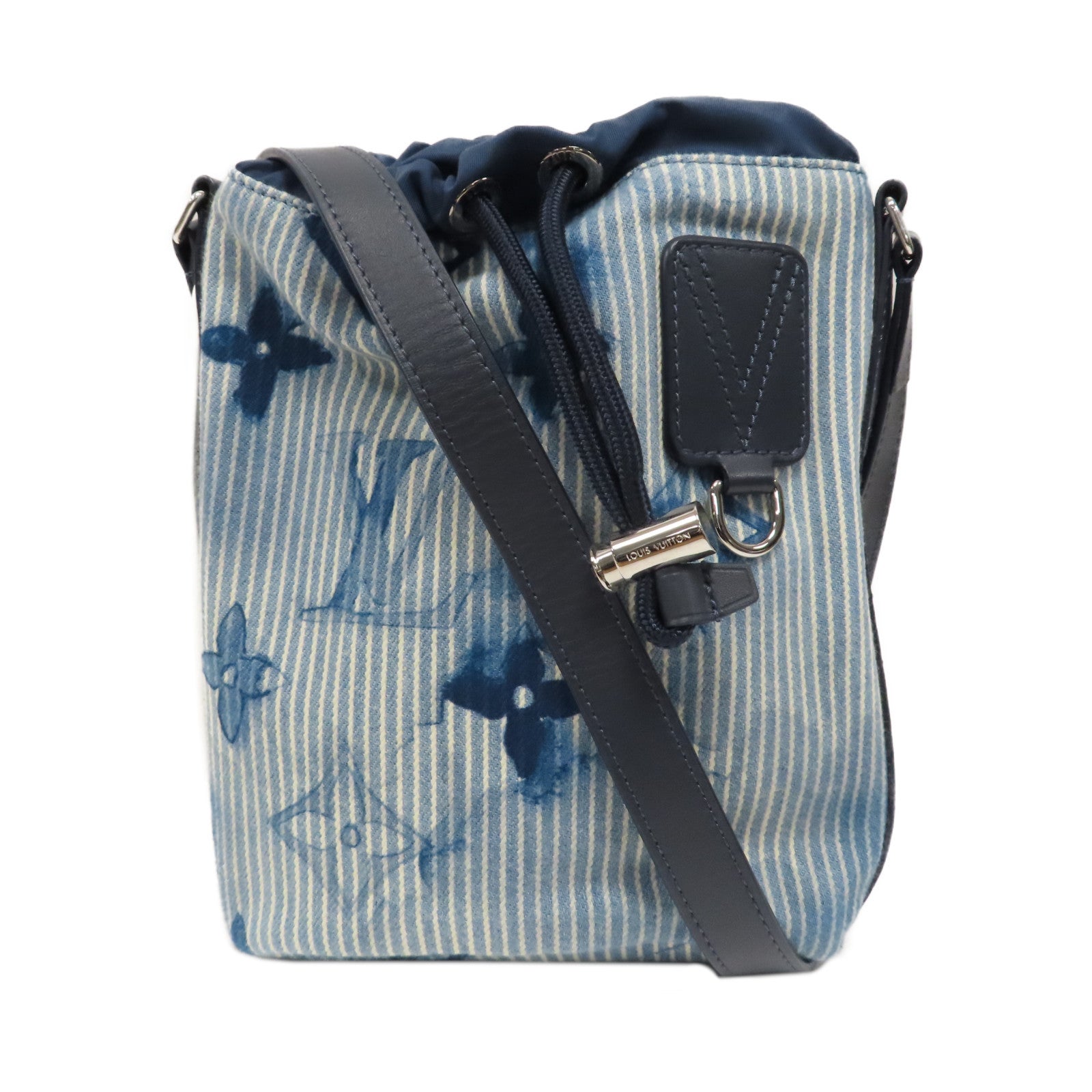 LOUIS VUITTON 帆布Sac Marin BB銀扣肩背袋藍色