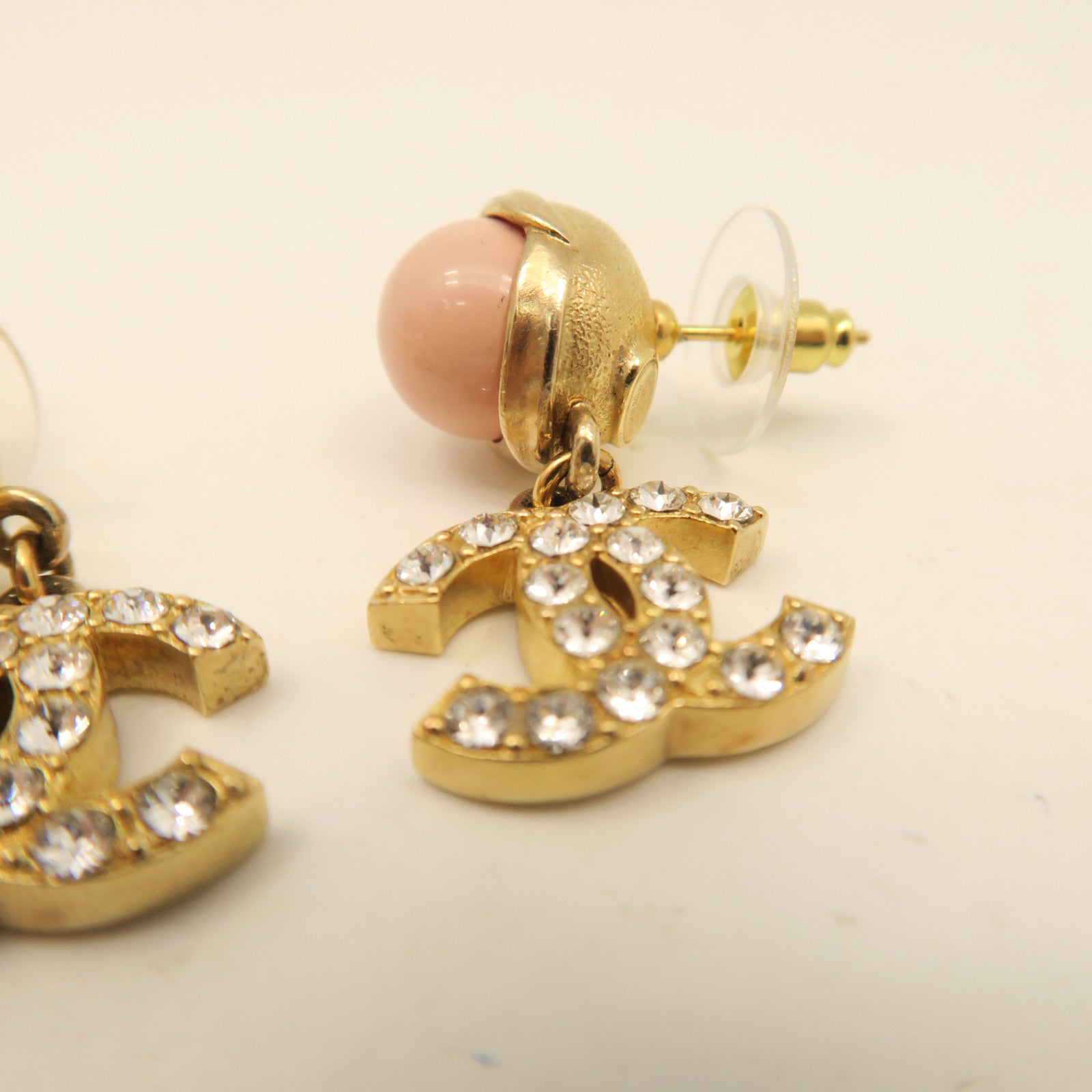 CHANEL Metal Earrings Pink Gold
