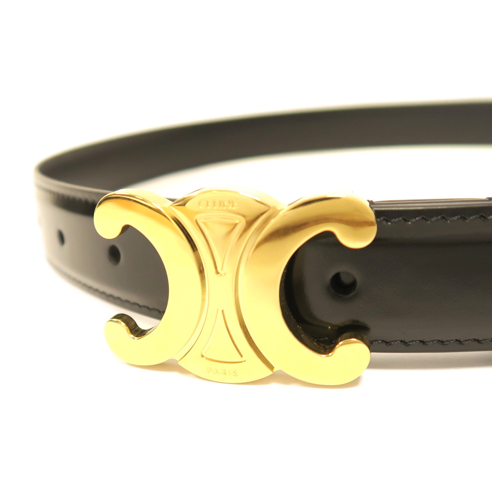 CELINE 牛皮皮革Triomphe Belt金扣皮帶黑色