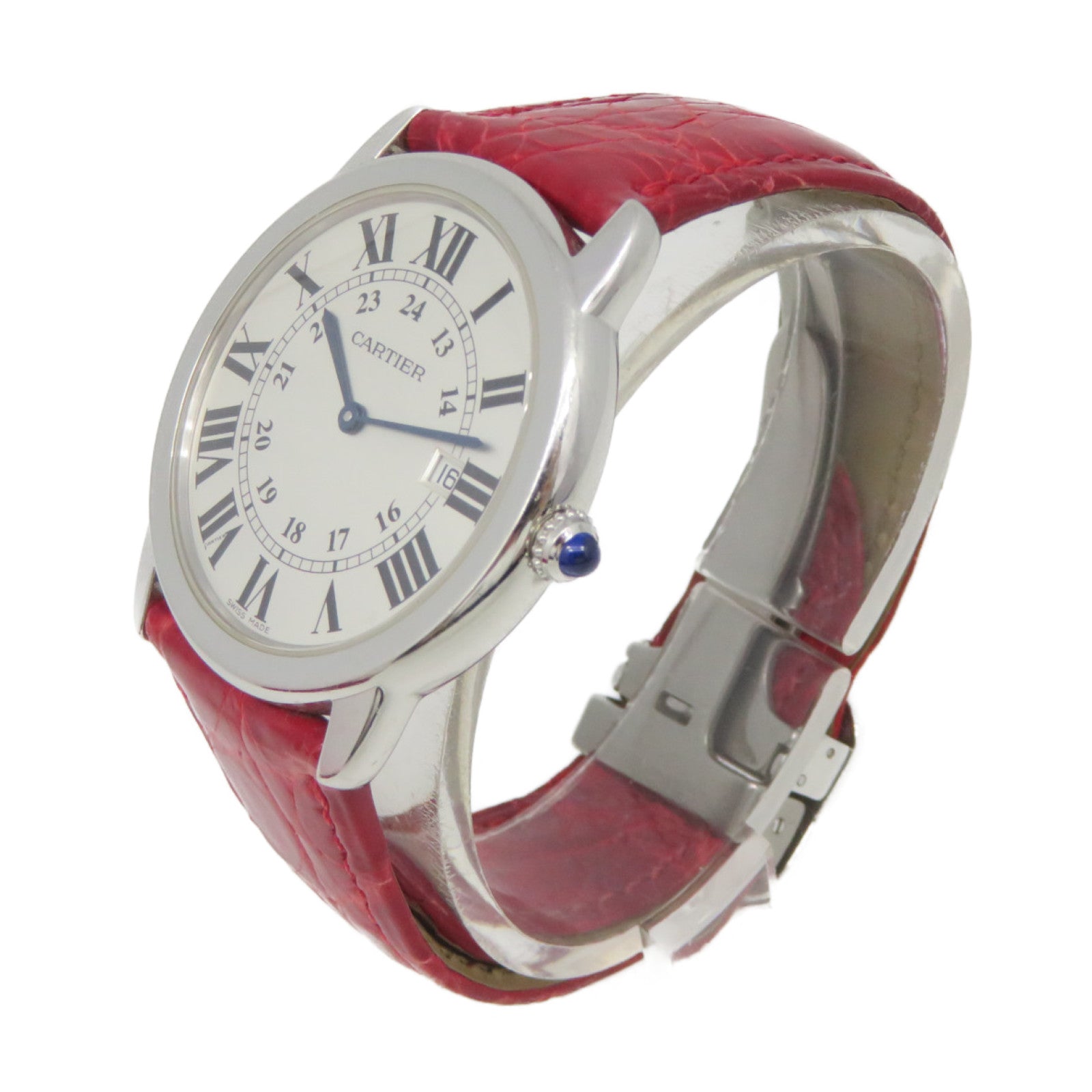 CARTIER Roude Solo de Cartier Watch不鏽鋼/皮帶石英機芯手錶米白色