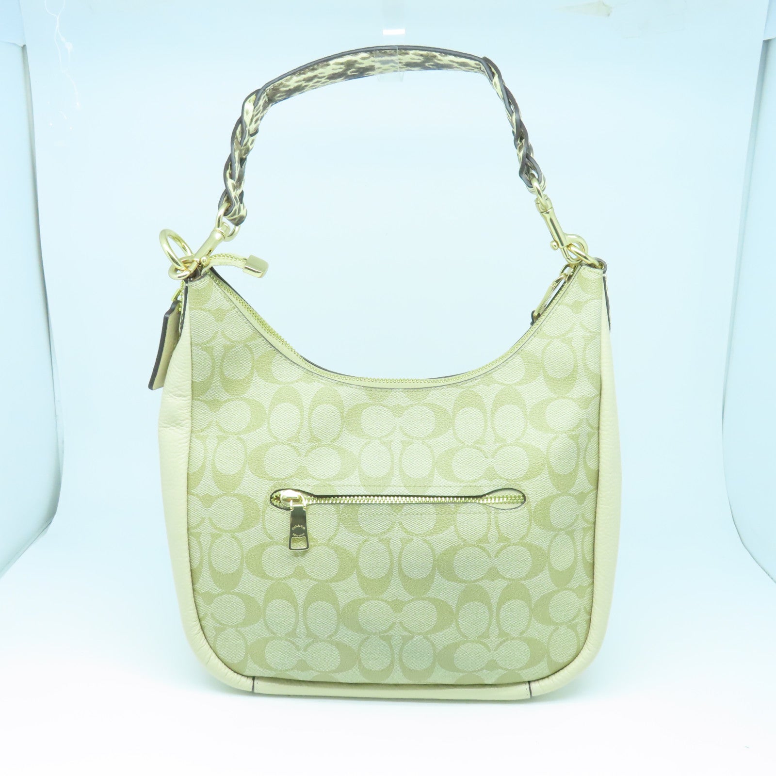 COACH 牛皮皮革Shoulder Bag金扣手挽肩背两用袋杏色