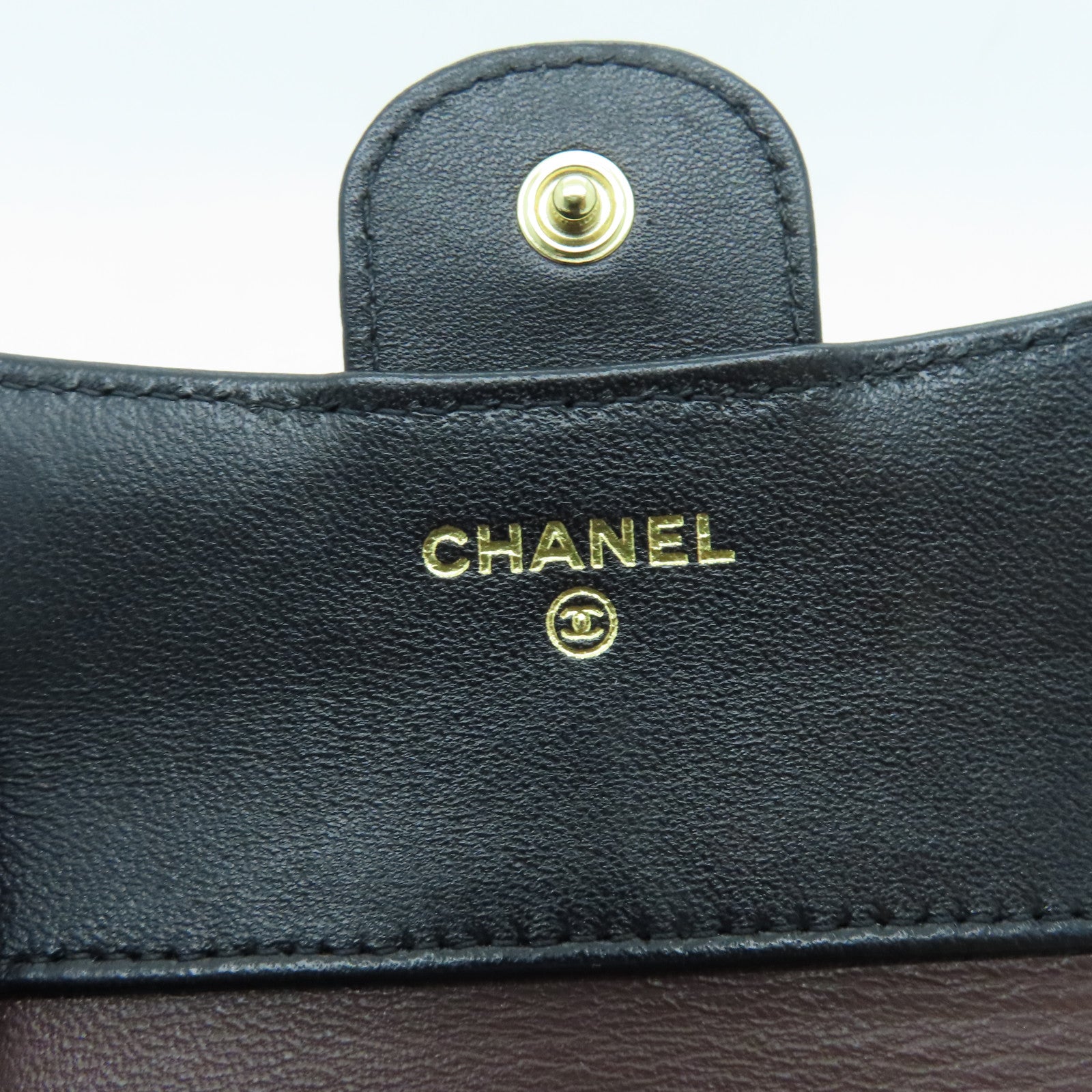 CHANEL 菱格牛皮皮革Wallet金扣錢包黑色