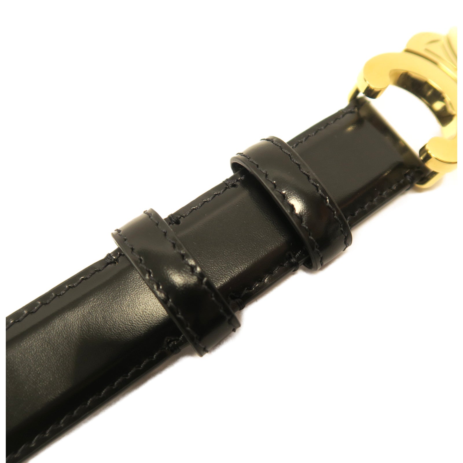 CELINE 牛皮皮革Triomphe Belt金扣皮帶黑色